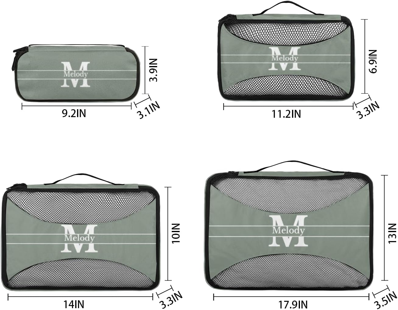 Custom Packing Cubes with Name, 4Pcs/Set Travel Luggage Packing Organizers Set for Women, Dark