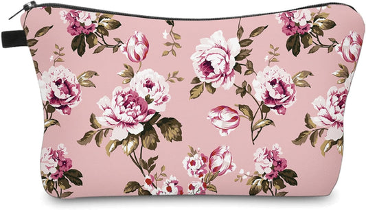 Cute Travel Makeup Bag Cosmetic Bag Small Pouch Gift for Women (Flowers Blush Pink)