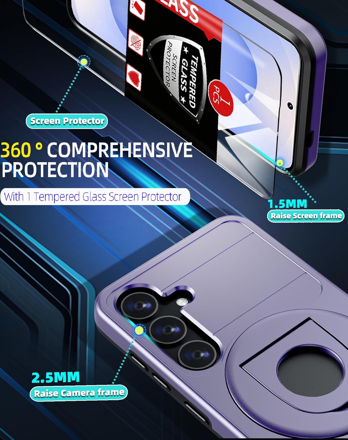 for Samsung Galaxy S25 Case Magnetic Compatible with MagSafe Wireless Charging,with Screen Protector,for S25Phone Case with Kickstand Ring Anti-Scratch Shockproof Heavy Duty Protection Purple