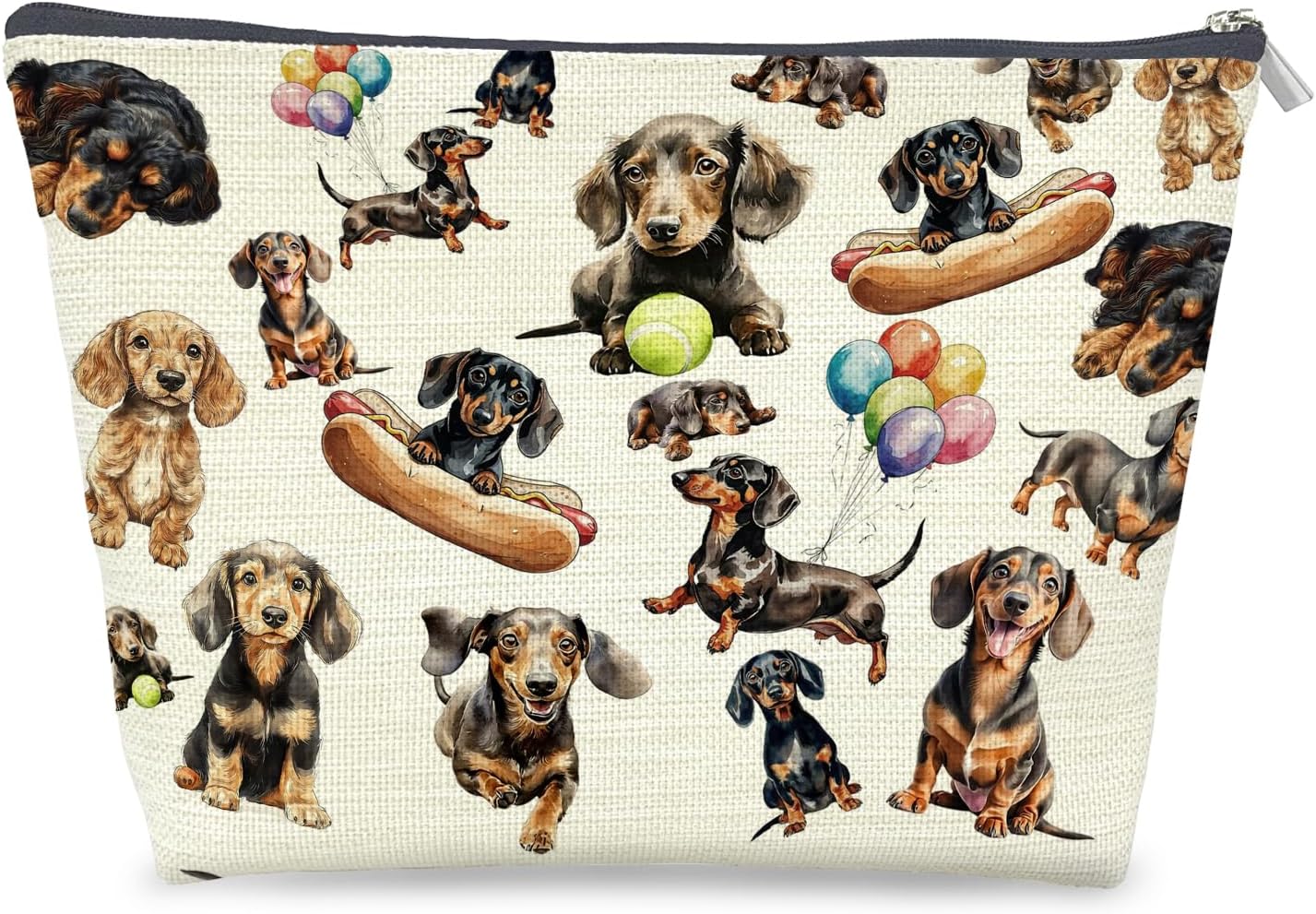 Funny Dachshund Makeup Bag Gifts for Women, Gifts for Dachshund Lovers, Weiner Dog Cosmetic Bag, Sausage Doxie Dog Zipper Makeup Pouch Travel Toiletry Bags