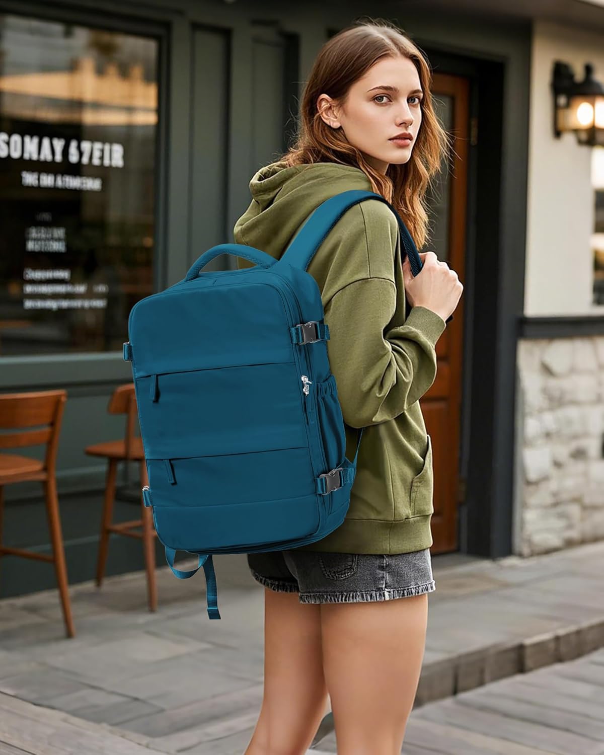 Vacuum Backpack Travel with Pump,Travel Backpack with Vacuum System, Shoe Compartment,United Airlines Personal Item Bag 17x10x9,Mochila compresion al vacio,Peacock Blue