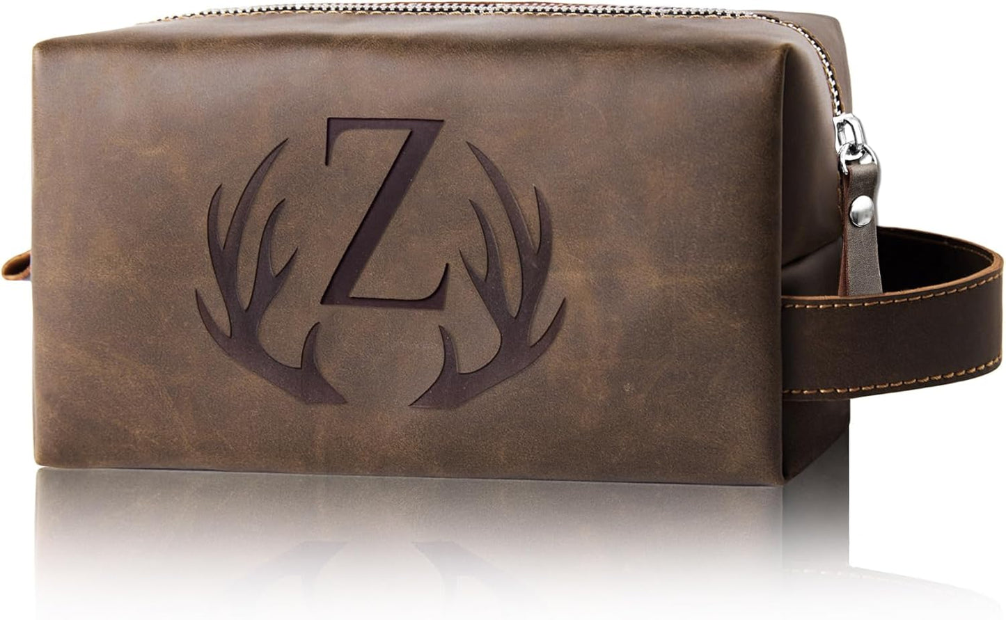 Personalized Travel Toiletry Bag for Men Initial Letter PU Leather Waterproof Shaving Bag for Toiletries Accessories Travel Essentials Storage Bags Fathers Day Birthday Gifts for Men (Z)