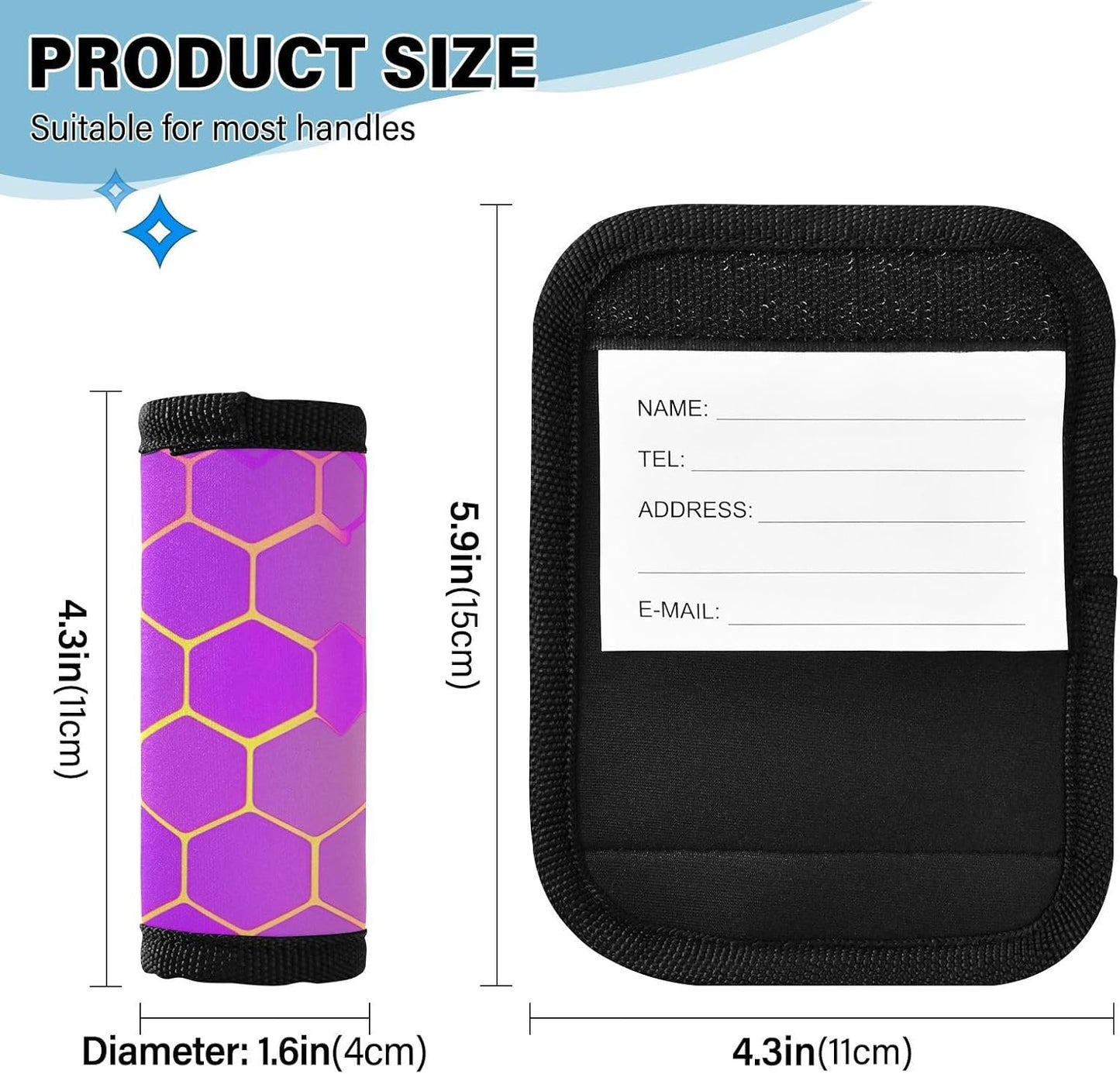 Honeycomb Purple Gradient 4 Pack Luggage Handle Wraps Covers for Suitcase Identifiers Bag Tags Travel Accessories