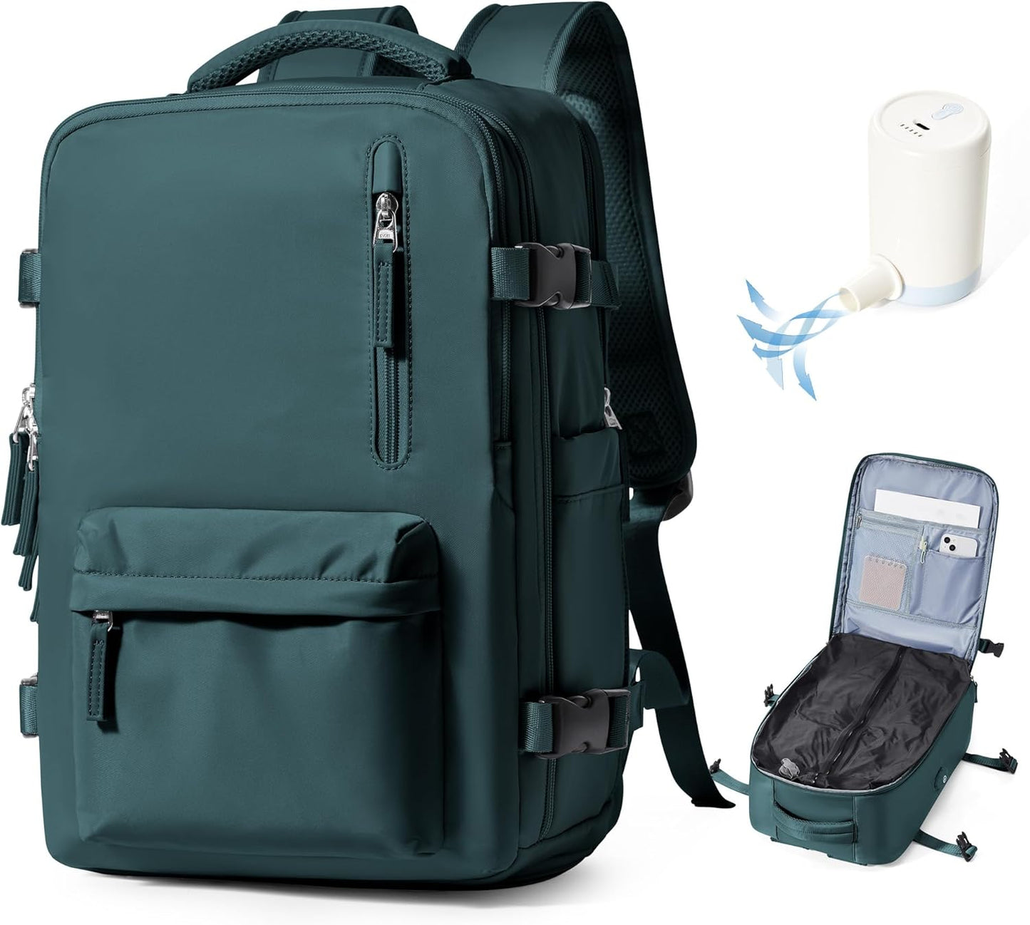 Vacuum Backpack Travel with Pump,Vacuum Seal Backpack Travel,Flight Approved 18x14x8, Work Business Vacpack Laptop Backpack for Women Men,Peacock Blue