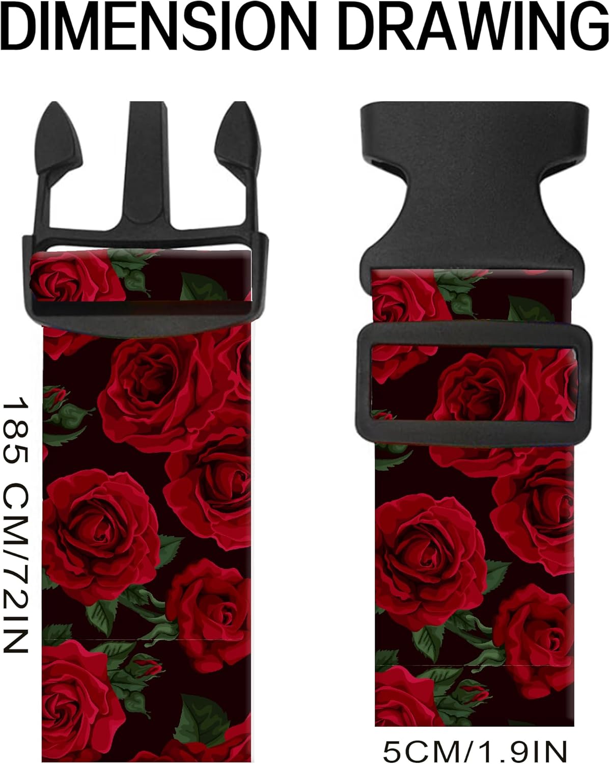 Luggage Straps for Suitcases, Adjustable Travel Belt, Durable Wide Luggage Strap, Cute Suitcase Strap Identifiers with Buckle, Bag Straps for Luggage, Luxury Roses