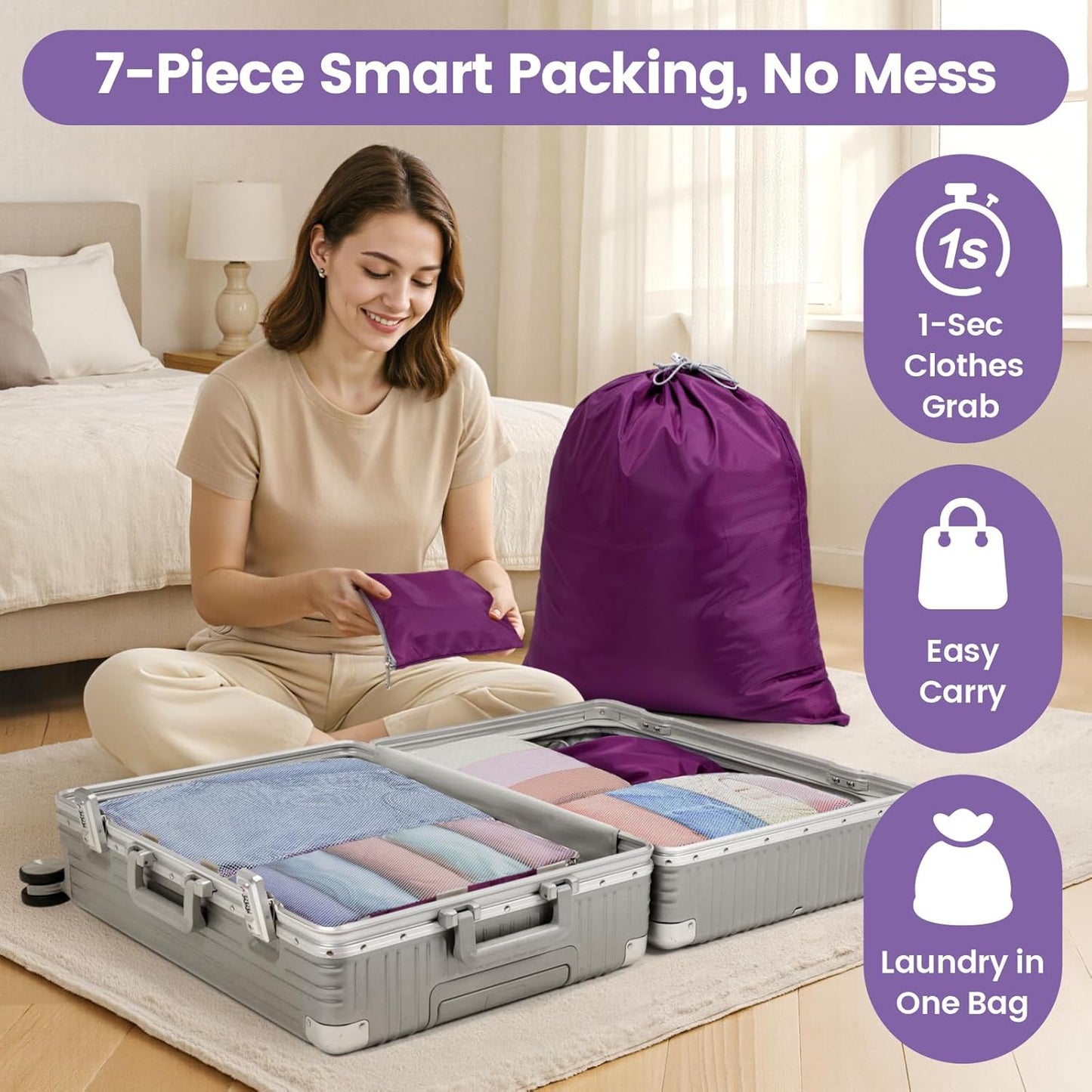 Cambond Packing Cubes for Travel - 7 Set See Through Mesh Luggage Travel Packing Organizers Bags