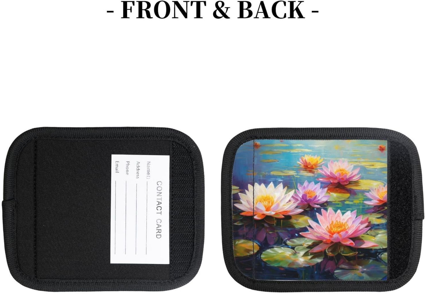 Luggage Handle Wraps Lotus Flowers Leaf Art Painting Luggage Identifiers Soft Neoprene Luggage Handle Wraps For Suitcase Trolley Handle Grip Cover 2 Pack Luggage Tags