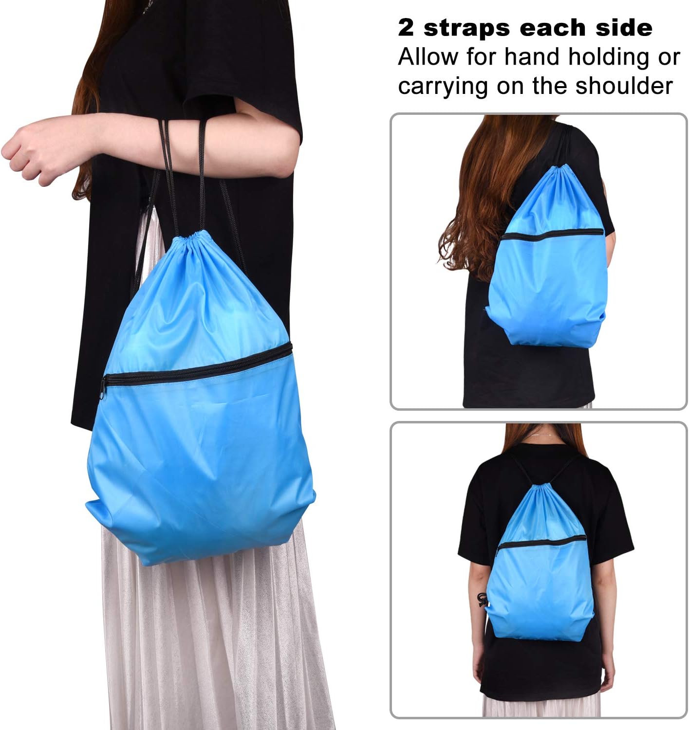 KUUQA 12Pcs Drawstring Bag Sports Gym String Backpack Bulk Cinch Bag Sackpack with Zipper for School Yoga Sport Gym Traveling