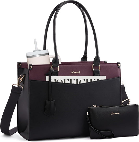 LOVEVOOK Laptop Bag for Women, 2-in-1 Tote Purse with Clutch & Cup Holder, Waterproof Briefcase for Work Travel