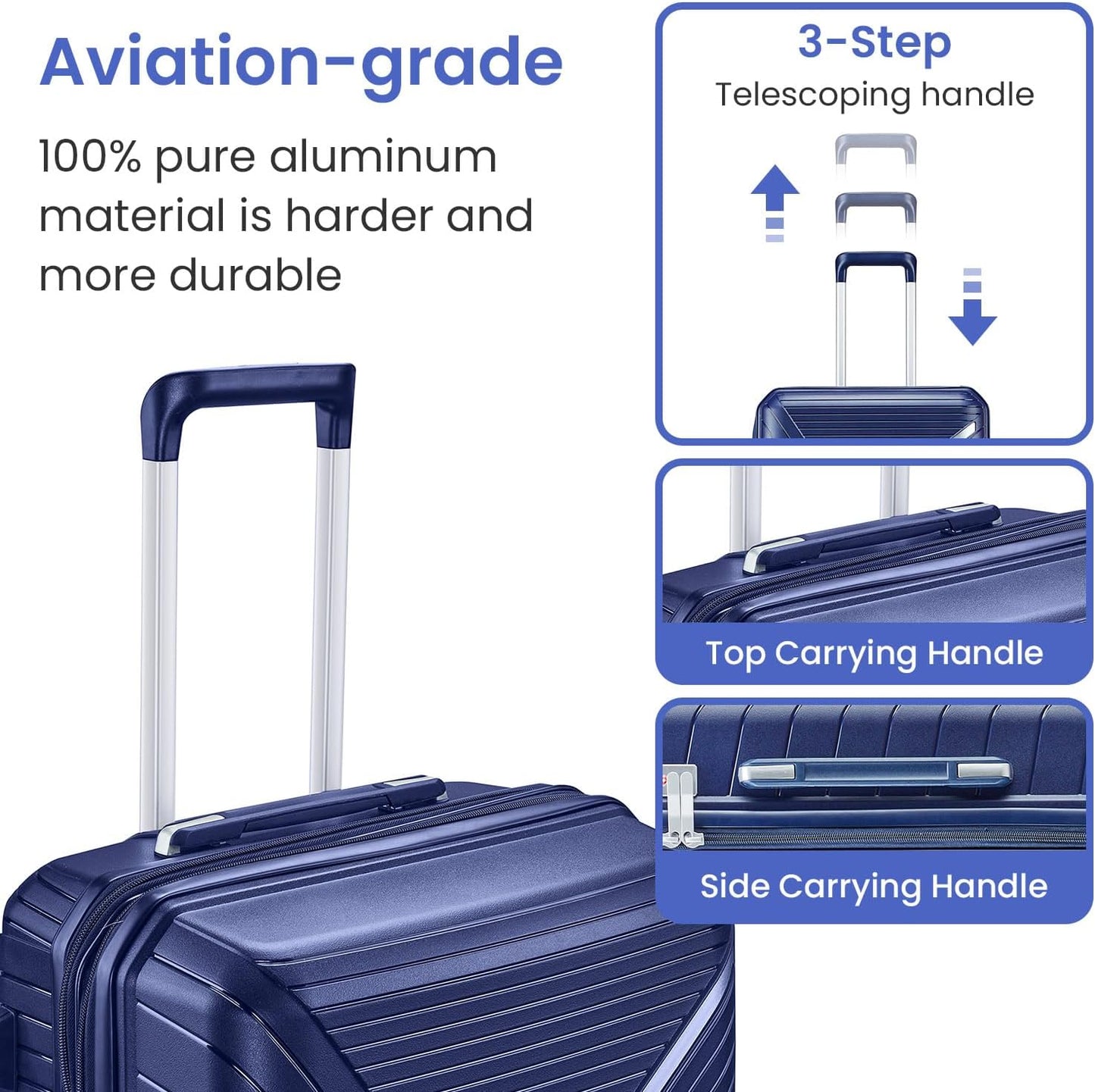 4-Piece Expandable Hardshell Luggage Set with TSA Lock (14/20/24/28) - Lightweight PP Suitcases, 360° Silent Spinner Wheels and Durable 100LB Handle for Air Travel (D# Navy Blue)