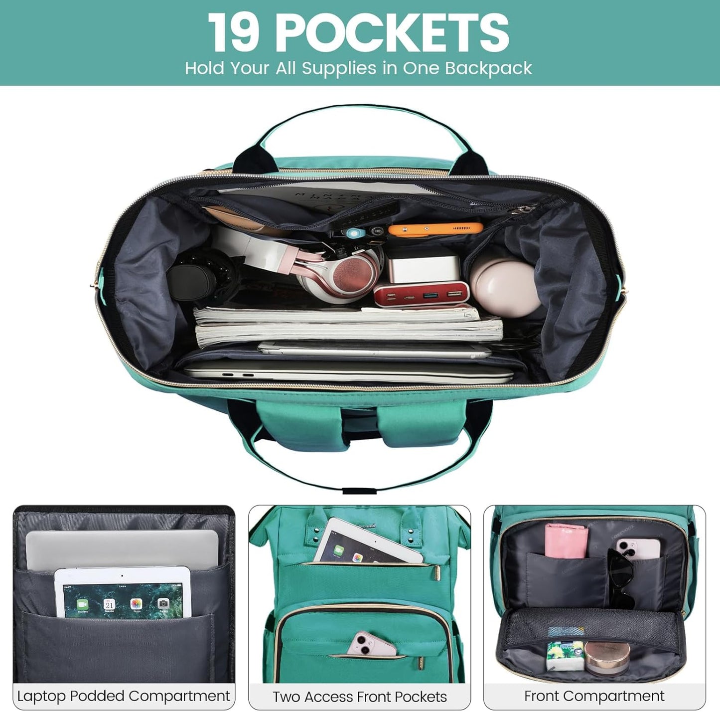 LOVEVOOK Laptop Backpack for Women,18 Inch Professional Womens Travel Backpack Purse Computer Laptop Bag Nurse Teacher Backpack,Waterproof College Work Bags Carry on Back Pack with USB Port,Mint Green