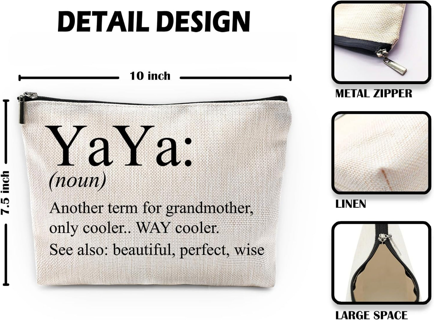 Sufamb Yaya Makeup Bag - Grandma's Birthday & Mother's Day Gift - Small Cosmetic Pouch for Purse