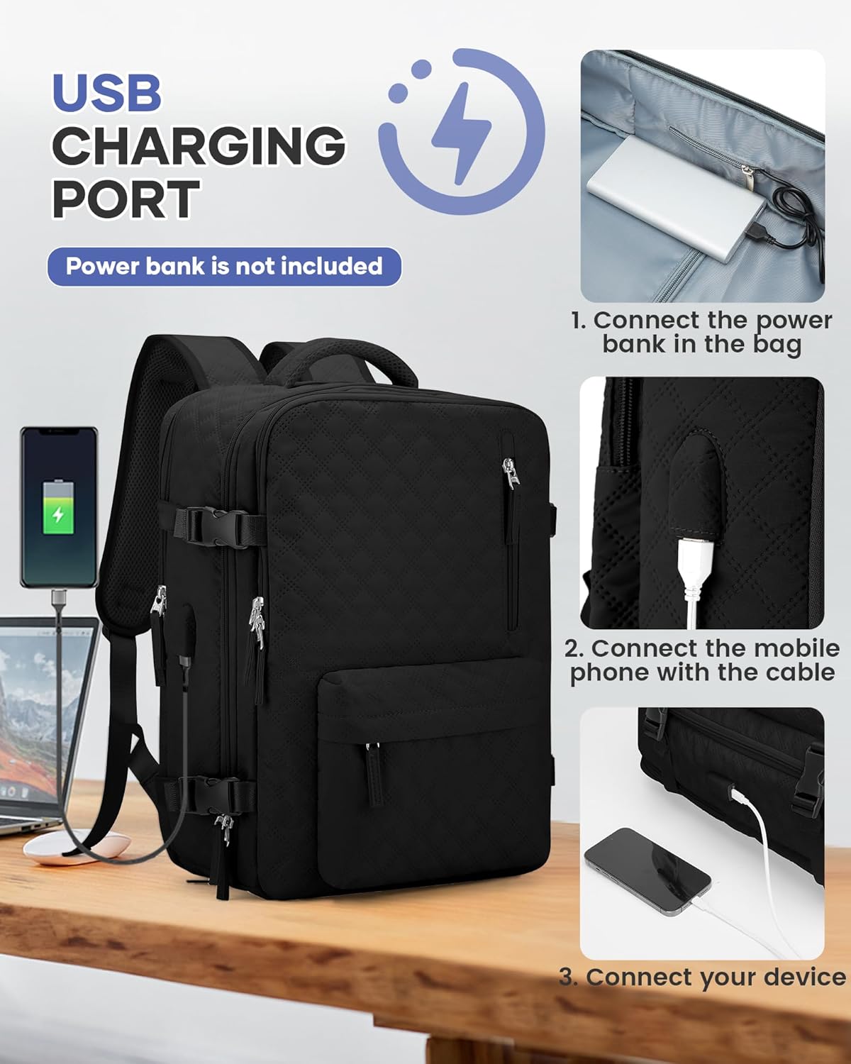 WONHOX Travel Vacuum Storage Backpack with Air Pump Vacuum Seal Compression Space Saver Bags Clothing Vacpack Travel Bag Carry on Personal item Laptop Work Backpacks Women Men Black