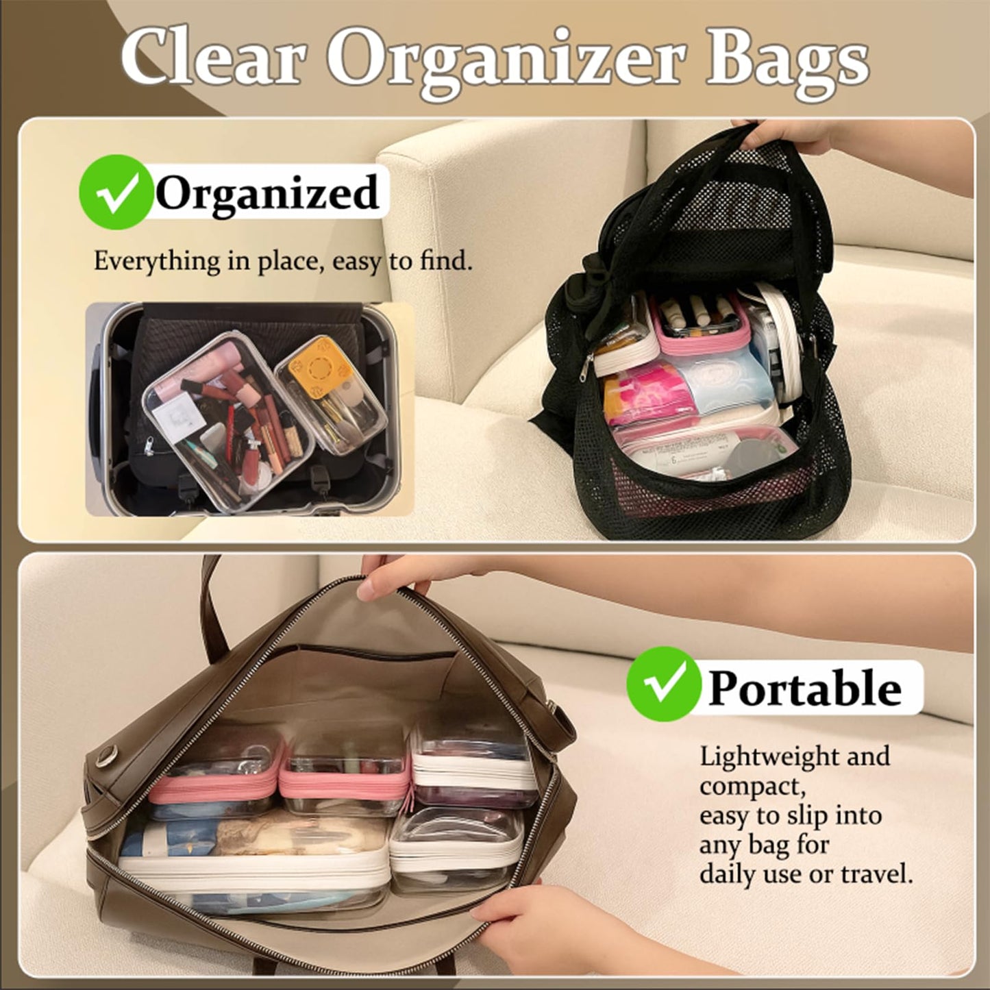 WELPIRT 4 pcs Clear Zipper Pouches,Hard Shell Zipper Case