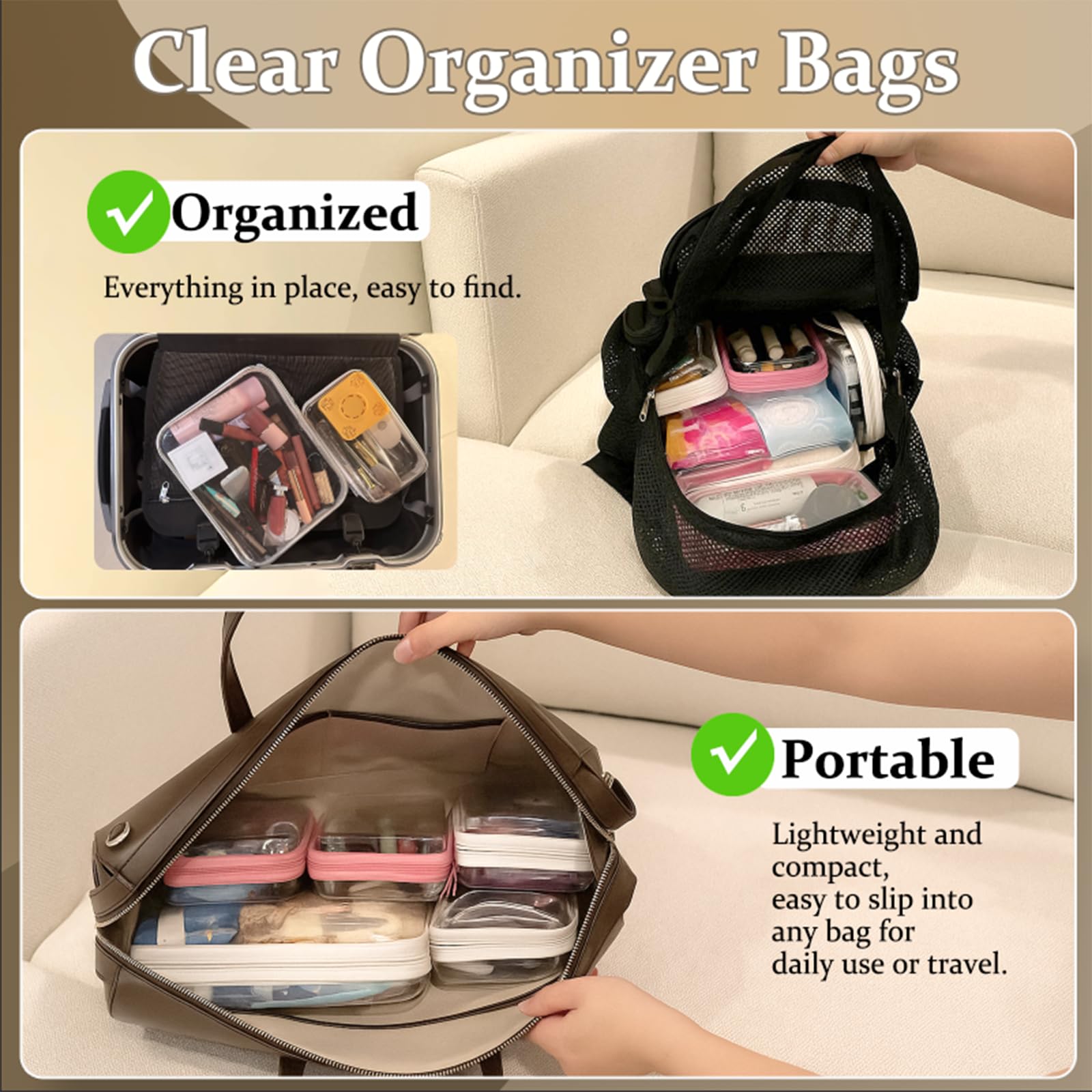 WELPIRT 4 pcs Clear Zipper Pouches,Hard Shell Zipper Case