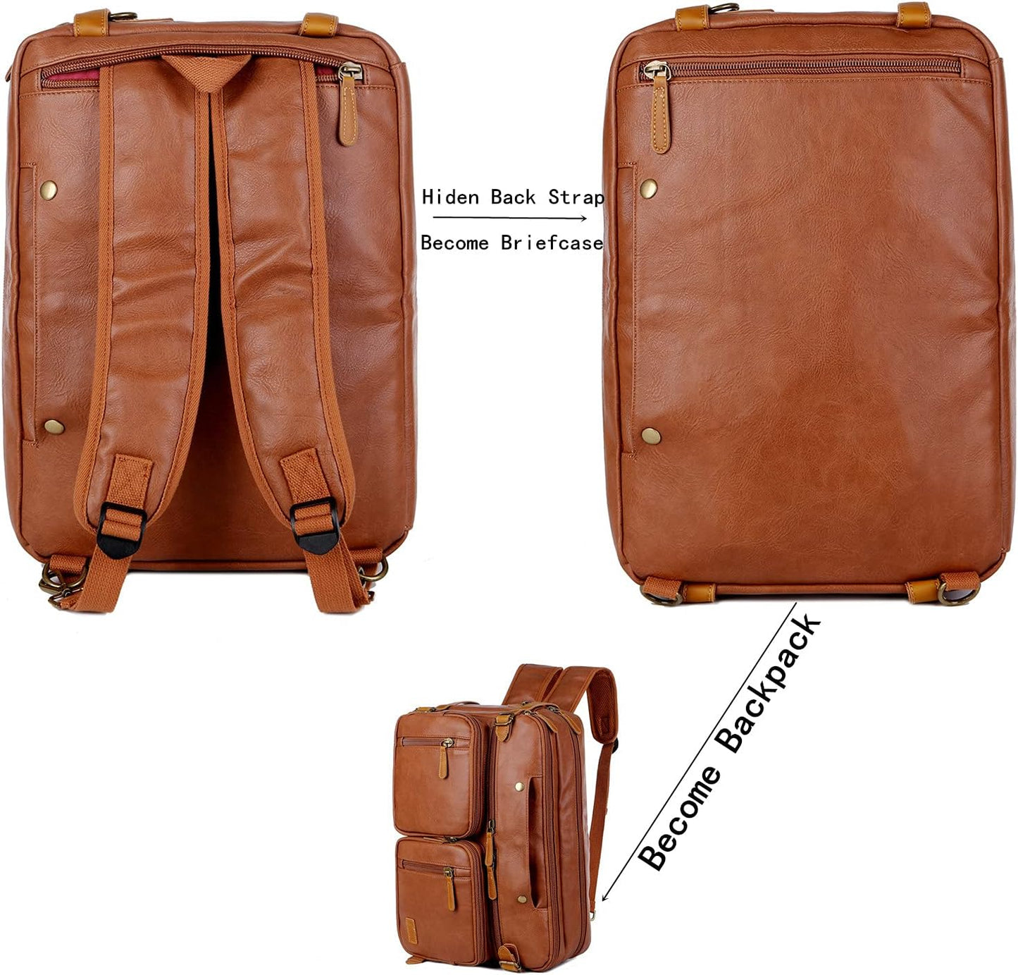 Men Vegan Leather Briefcase Backpack Hybrid 17 Inch Laptop Bag Case Business Messenger bag HB-22
