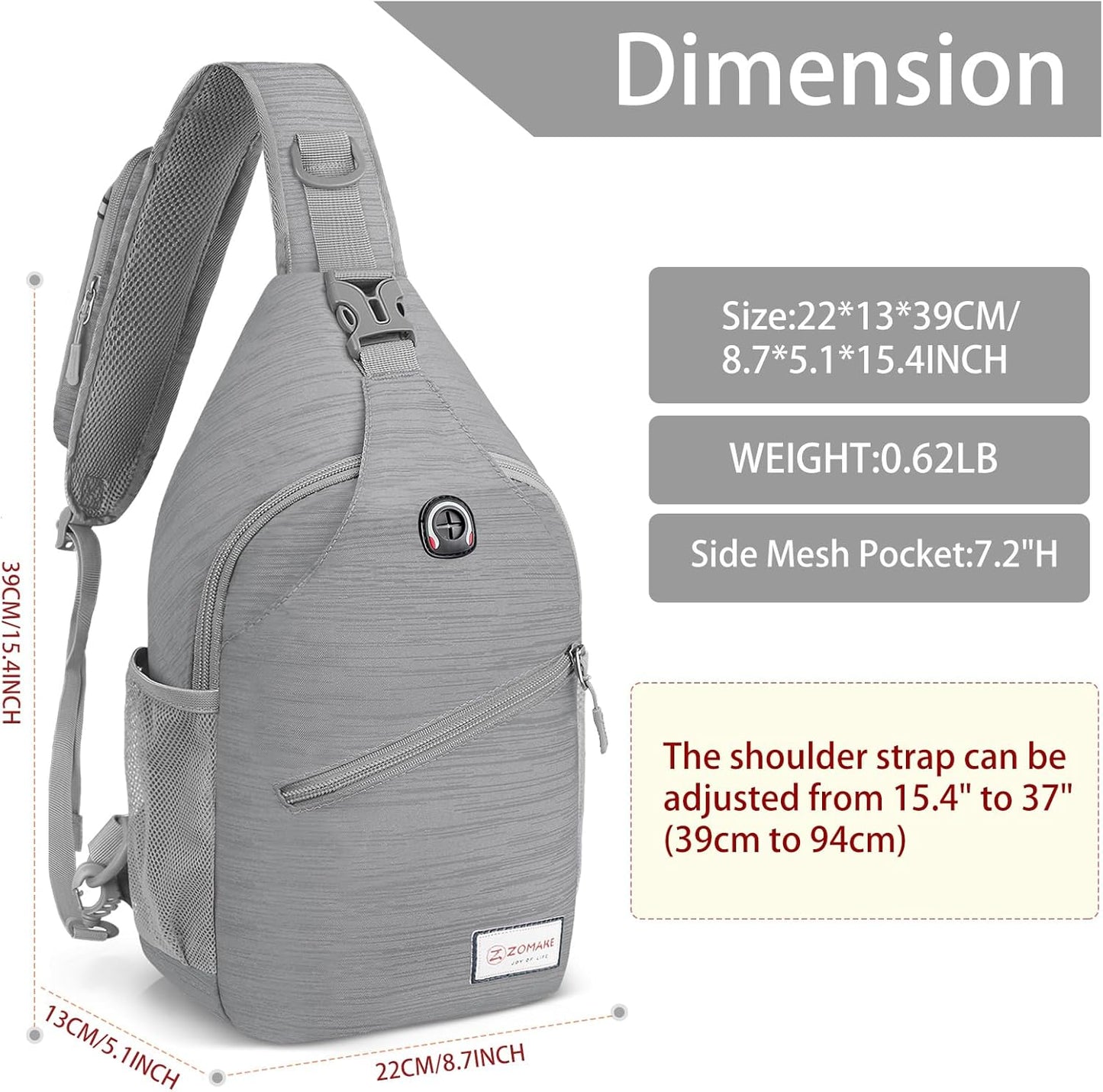 ZOMAKE Sling Bag,Small Crossbody Sling Backpack,Water Resistant Shoulder Daypack for Travel,Anti