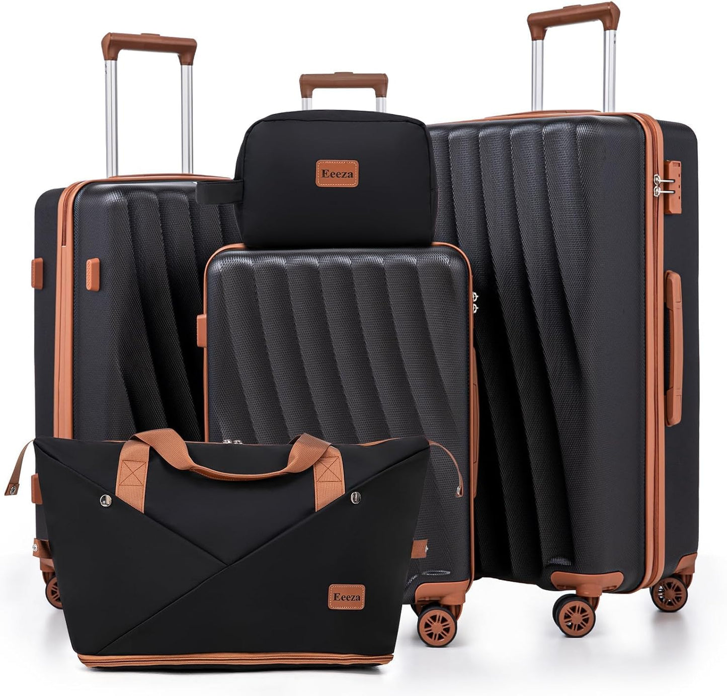 Luggage Sets 5 Piece Suitcases with Wheels,ABS Hard Case Suitcases with Spinner Wheels,Durable Travel Luggage(Black, 5 Piece Set(20"/24"/28"))