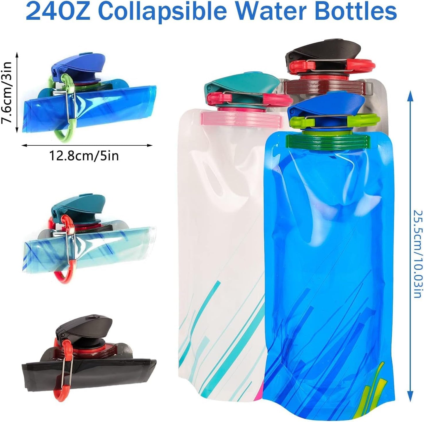 LuLuya 4 Pack Collapsible Water Bottles for Travel – 23oz Foldable Water Bottle with