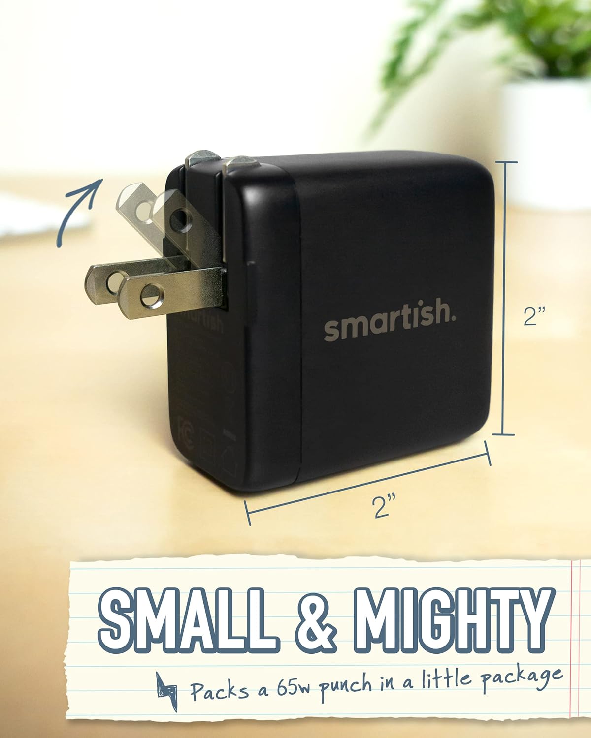 Smartish USB-C/USB Wall Charger for iPhone 17,16,15 & MacBook - Charge Shack-2 Port 65W Quick Charger - Type C Power Brick Wall Plug - Compatible with MacBook Pro iPhone Android Laptops