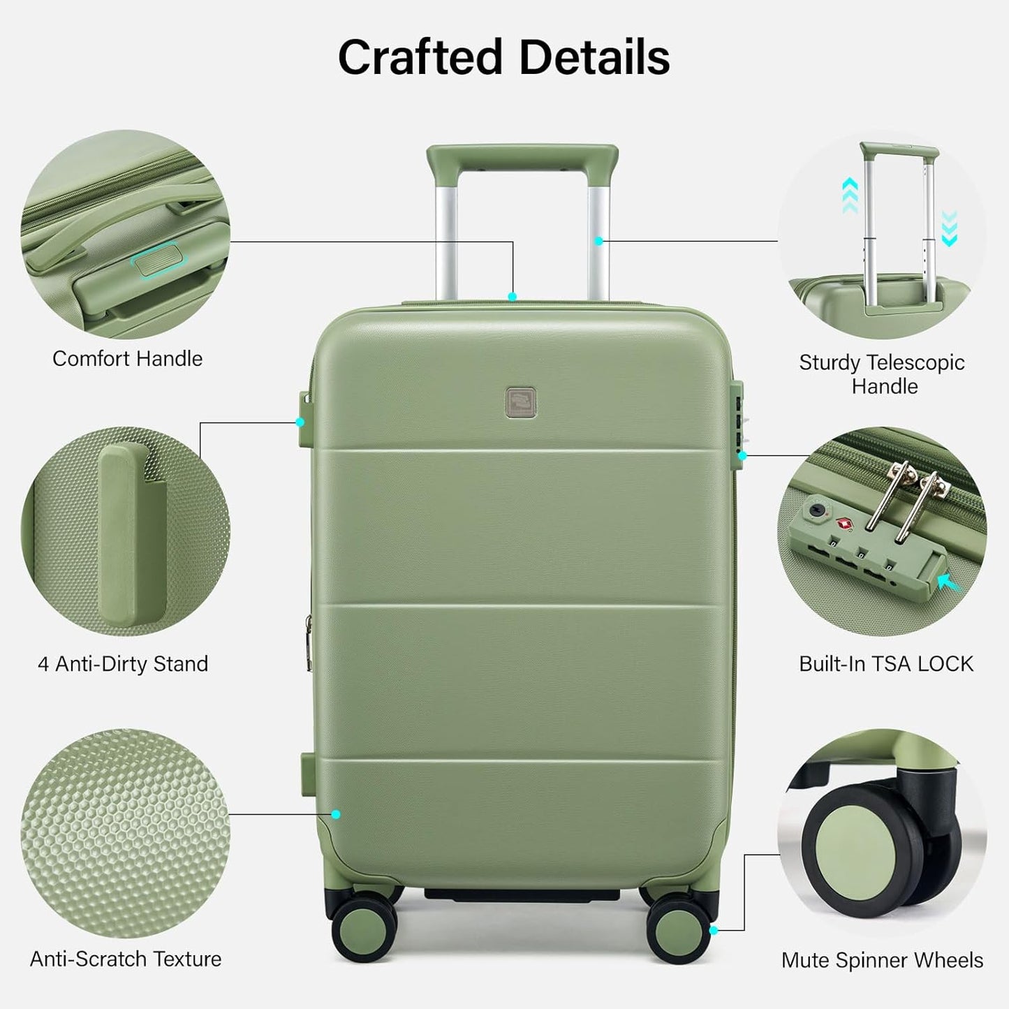 Hanke Expandable 26 Inch Luggage with Spinner Wheels, Hardside Large Suitcase, All-PC Hard Shell Travel Luggage, TSA Lock, Lightweight Durable Checked-Medium (Bamboo Green, 93L)