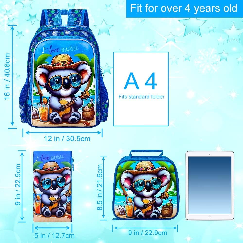 3PCS Boys Backpack, Water Resistant Kids Bookbag Set with Lunch Box, Cute School Bag for Preschool Toddler