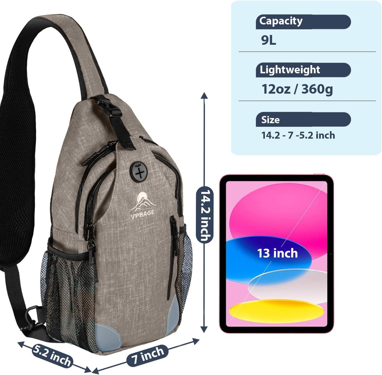 Sling Bag, Crossbody Bag for Men, Cross Body Hiking Backpack, Travel Daypack, Chest Pack with Chest Phone Holder