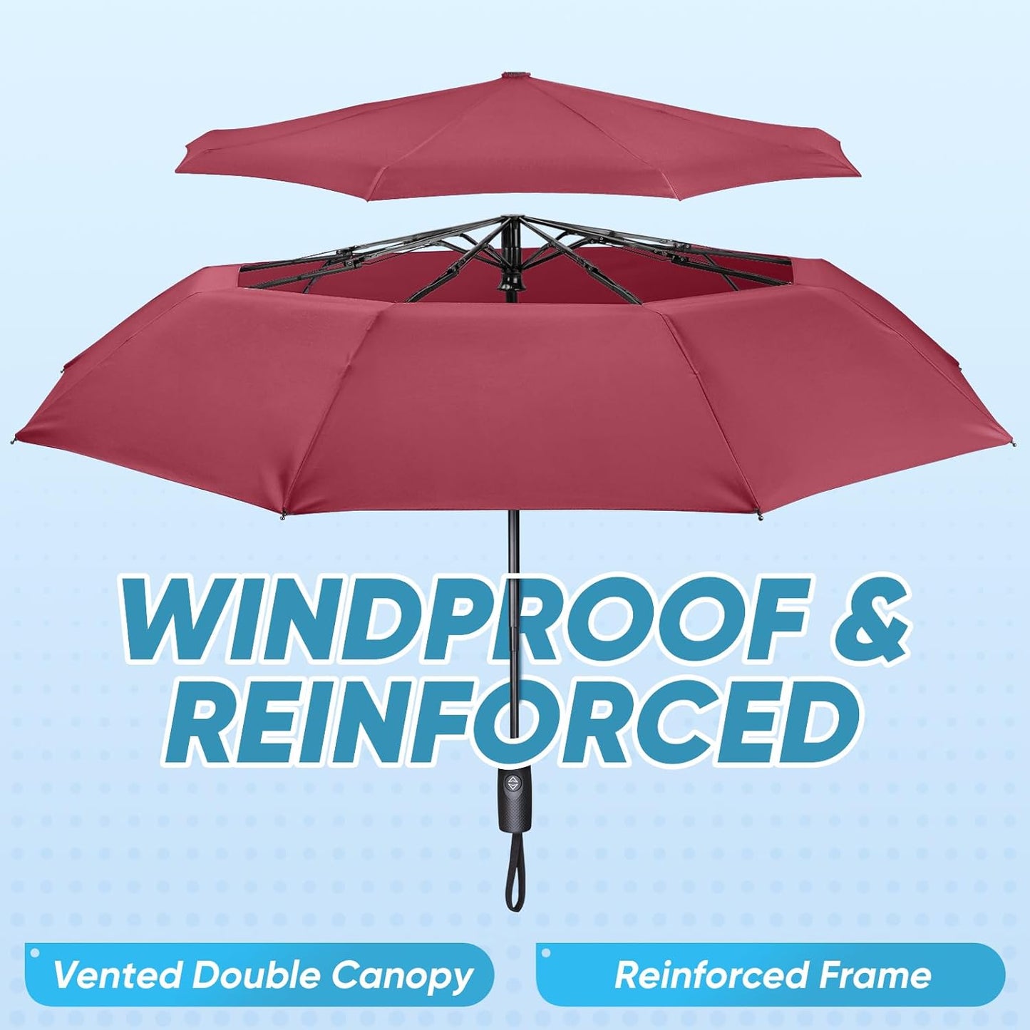 PTEROMY Windproof Compact Travel Umbrellas for Rain and Sun, Withstands 85MPH Winds Auto Open Close Folding Umbrella with Ergonomic Handle, Quick Dry Canopy for Commuting or Backpack