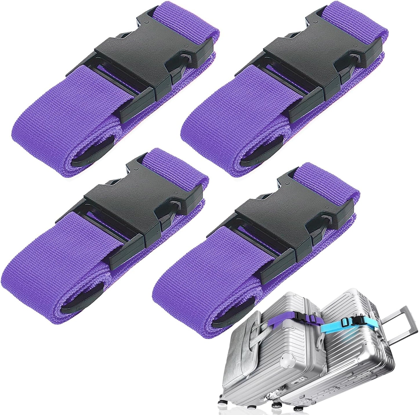 4Pack Luggage Straps for Suitcases, Travel Connector for Carry On Bag, Add Bag to Connect Two Suitcases, Adjustable Belt Attachment Accessories for Connect Your 3 Luggages, Purple