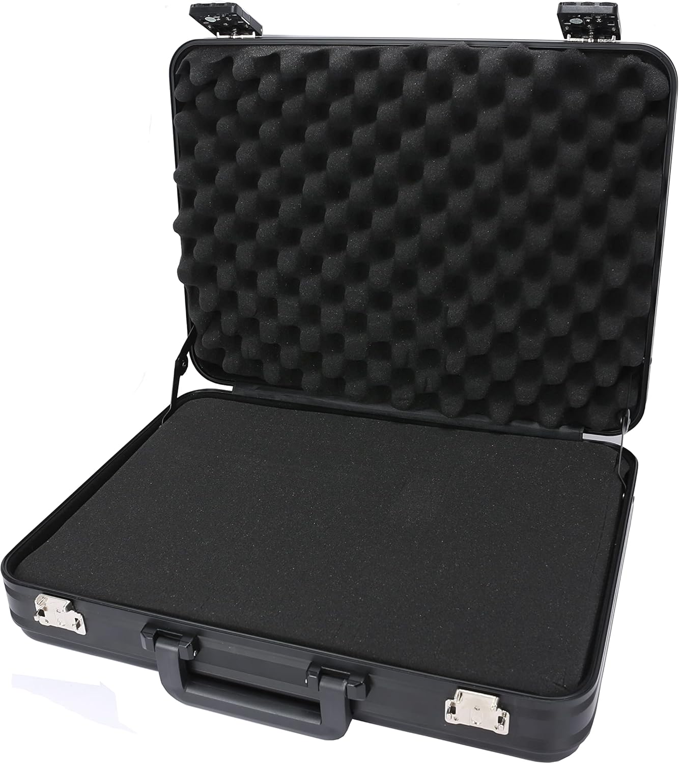 Large Hard Shell Laptop Briefcase wtih Foam Men 17.3 Inch Laptop Business Metal Case Black 18.1X13.8X6.1 Inch