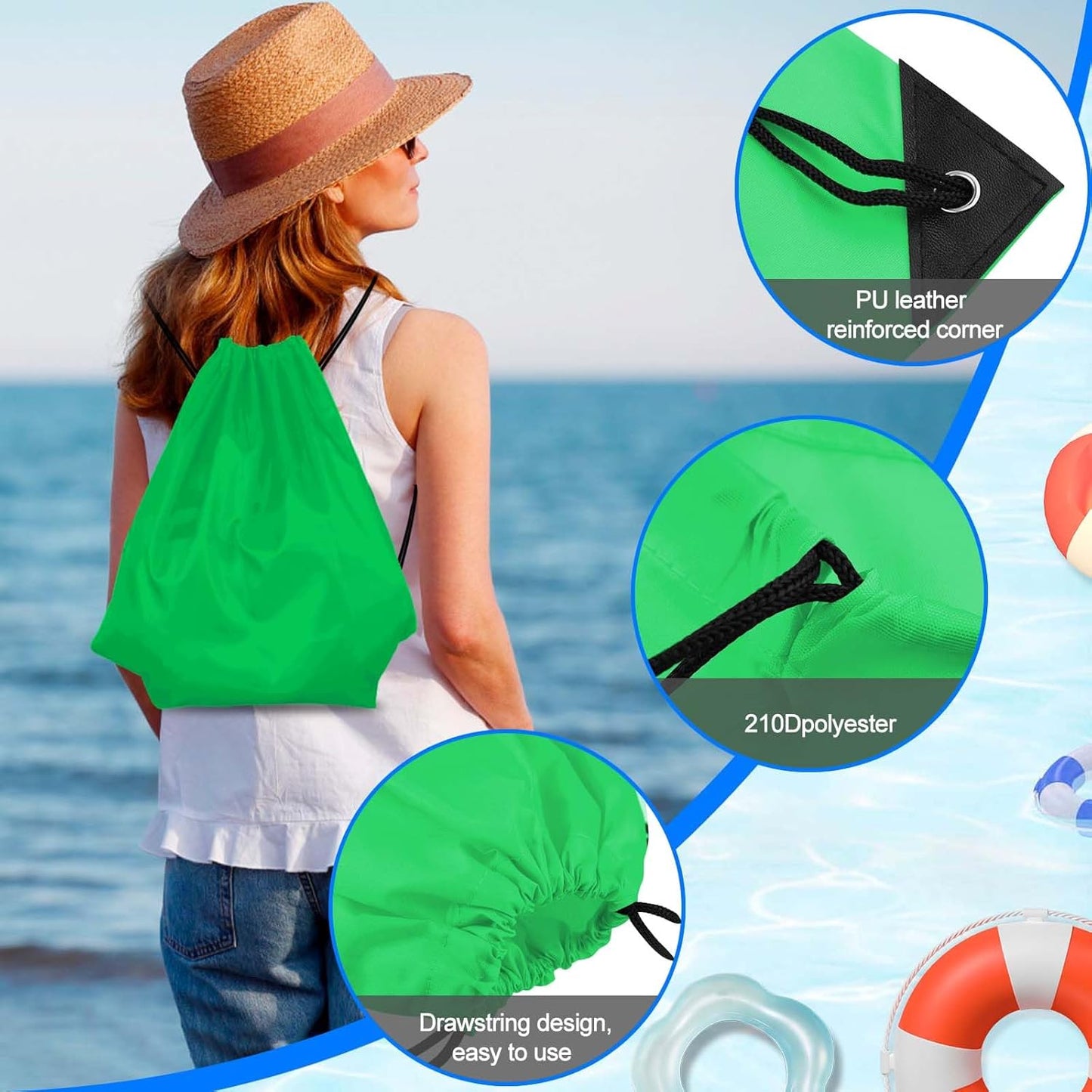 PLULON 2Pcs Drawstring Bags Bulk Drawstring Backpack Green Red String Backpack Cinch Sack Sport Gym Backpack Bags for Yoga Traveling Outdoor Sports