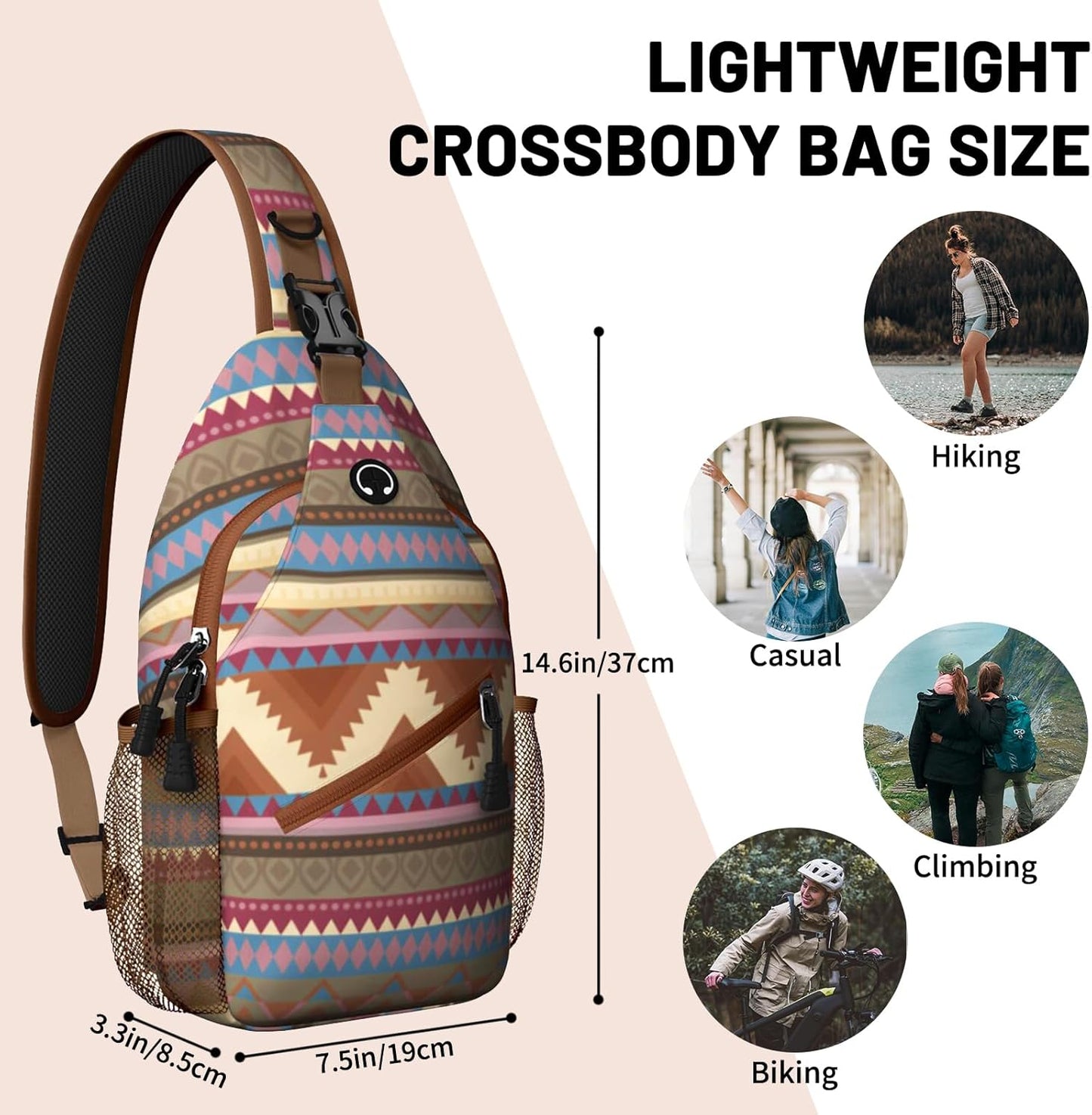 Colorful Boho Sling Bag Crossbody Chest Bag for Women Men, Water Resistant Lightweight Casual Crossbody Bag with Adjustable Strap, Travel Hiking Daypack Shoulder Backpack