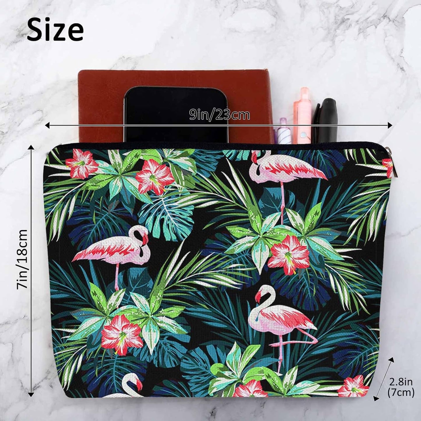 Makeup Bag Purse Flamingo, Tropical Palm Leaves Hibiscus Cosmetic Bags For Women Flamingo Pink