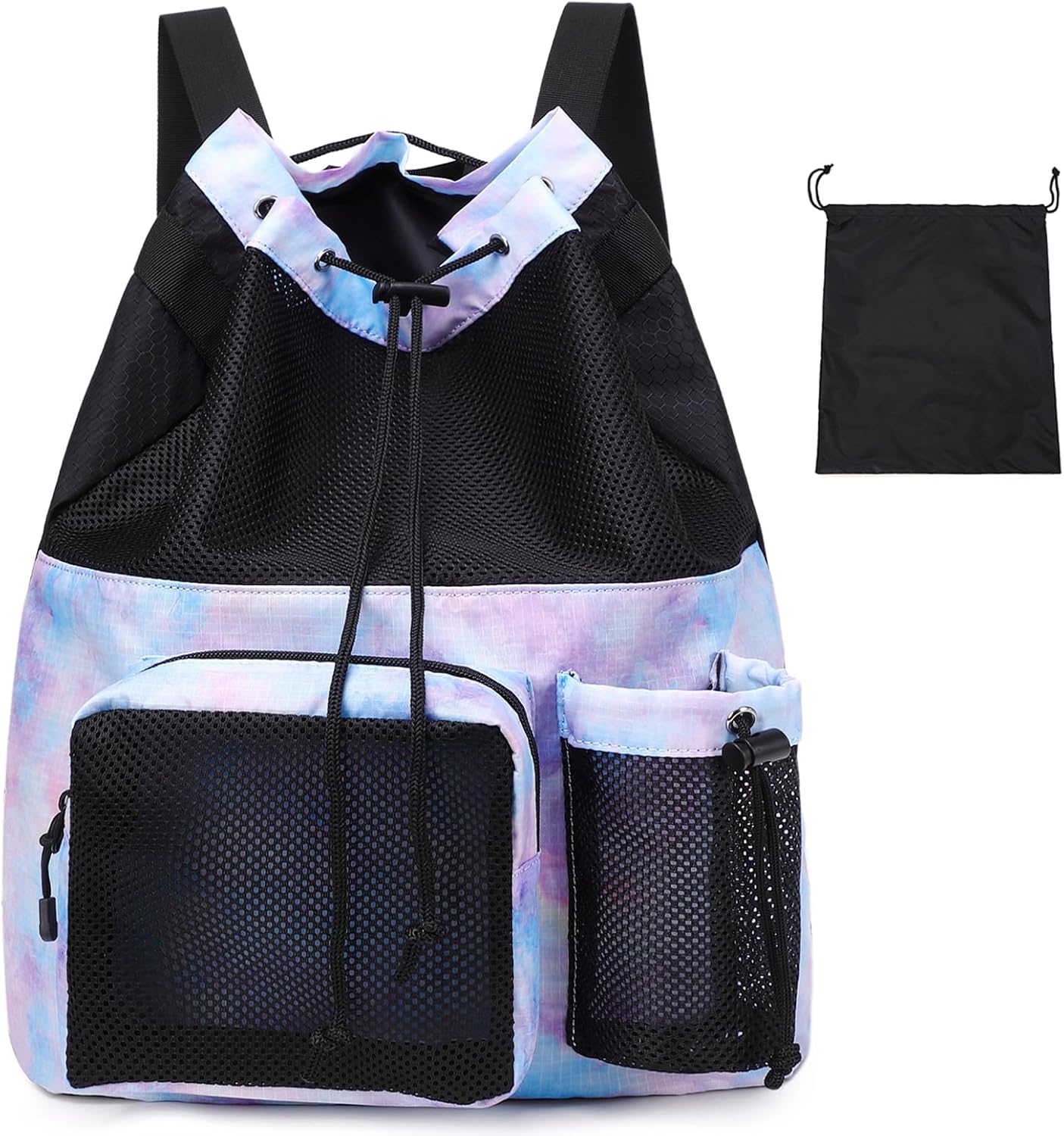Lohol Large Mesh Drawstring Backpack with Shoe Bag, Durable Swimming String Sack with Handle for Sports Gym Yoga Beach Travel