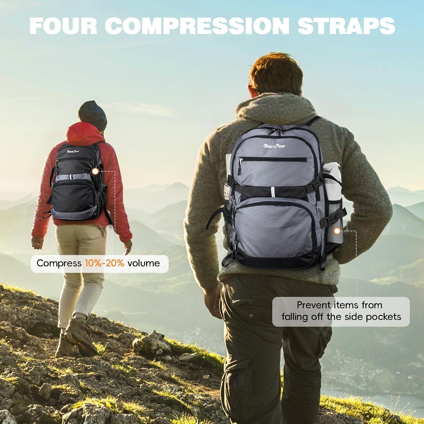 Seektop 40L Foldable Hiking Backpack for Women Men Lightweight Packable Travel Backpack Carry on Flight Approved for Outdoor Camping Sport Leisure (Black)