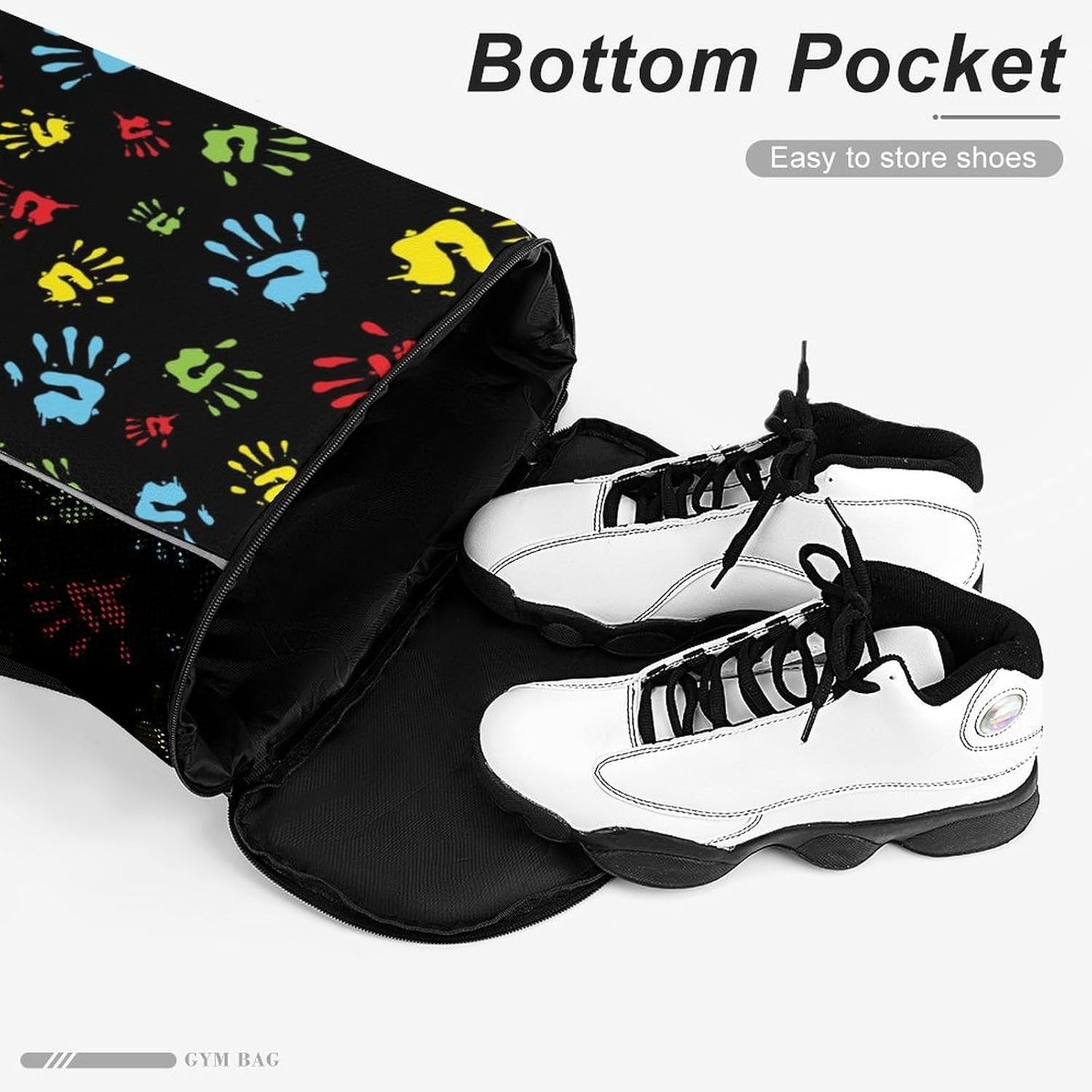 Hand Print Drawstring Backpack Gym Bag With Shoe Compartment String Bag Sport Beach Swimming Sackpack For Women Men