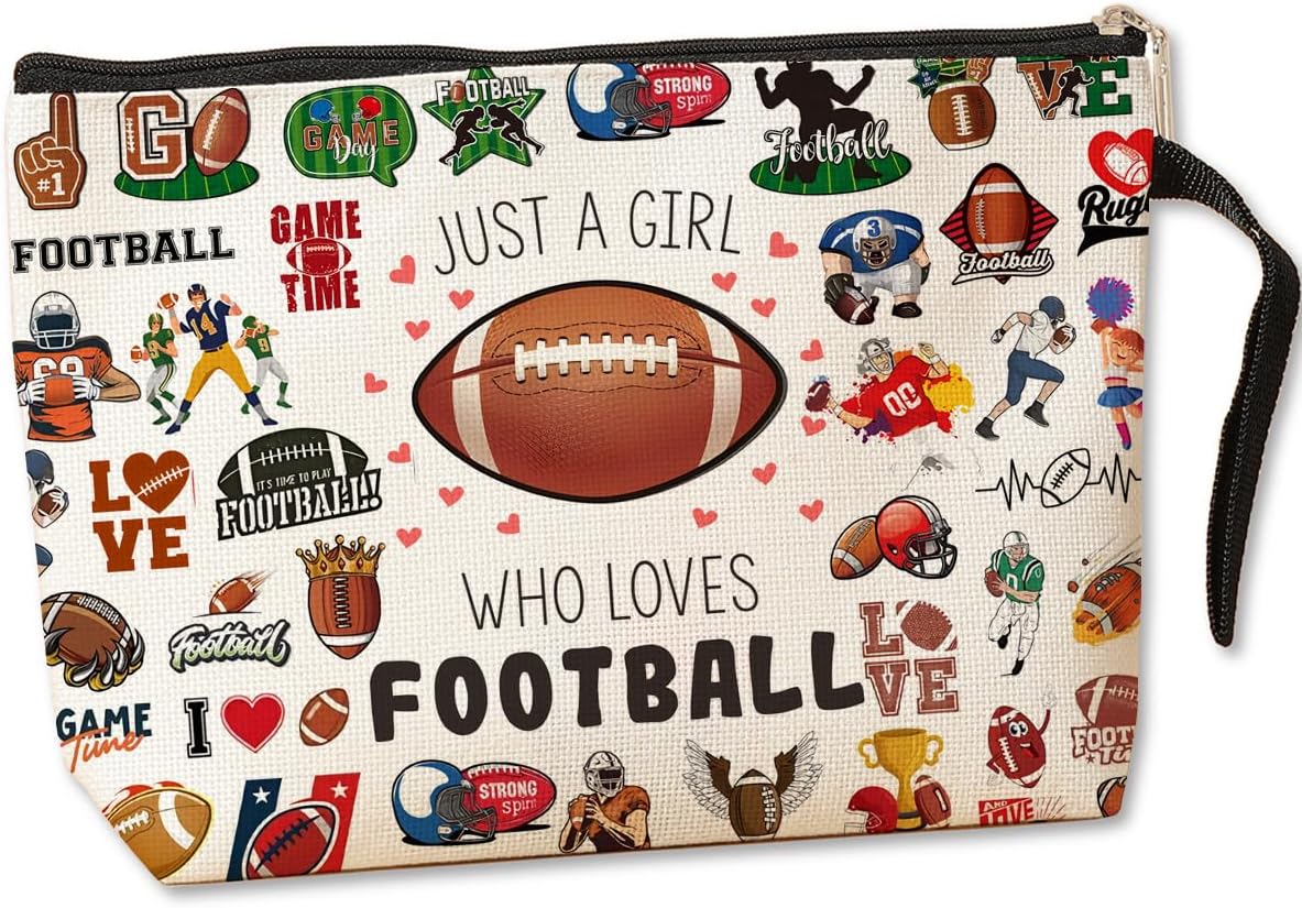 Jztco Football Gifts Cosmetic Bags Toiletry Bag Birthday Graduation Funny Makeup Bag Football Player Gifts for Women Teens Girls Girlfriend Football Lover Coach Fan Team Sister Friend