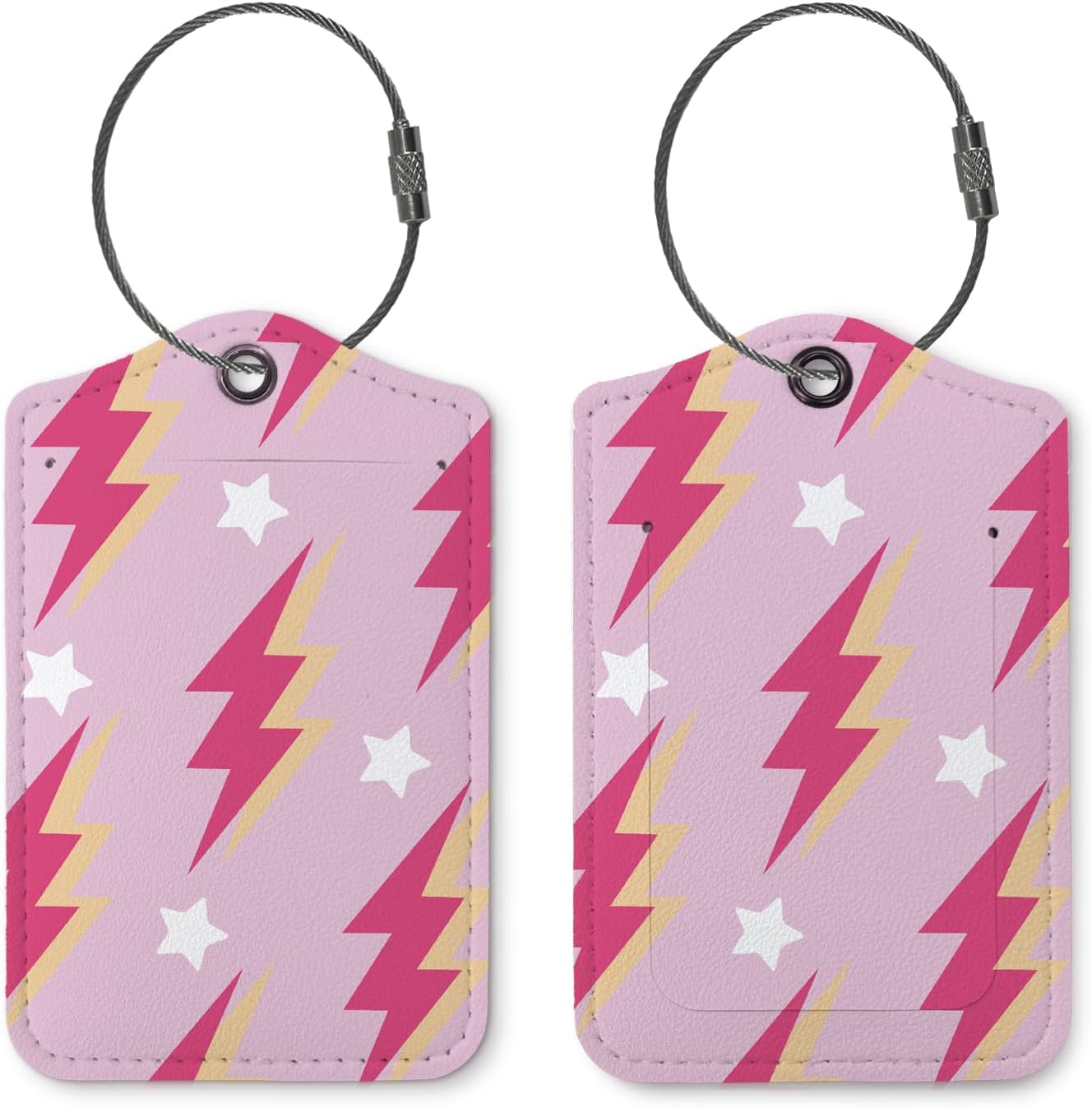 Preppy Luggage Tag,Pink Bolt Girly 2 Pack Travel Suitcase Tags,Trendy Traveling Accessories,Baggage Tag Label with Steel Loop,Teen Girl Gifts,Pink Y2k Decor