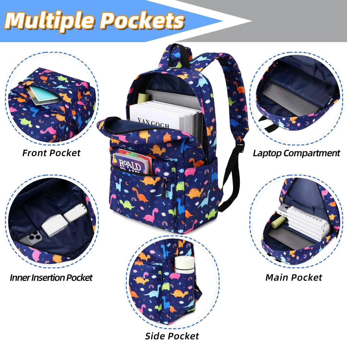Backpack For Girls Elementary School Bookbag Durable Kid's Backpack Lightweight Travel Daypack (Blue-G)
