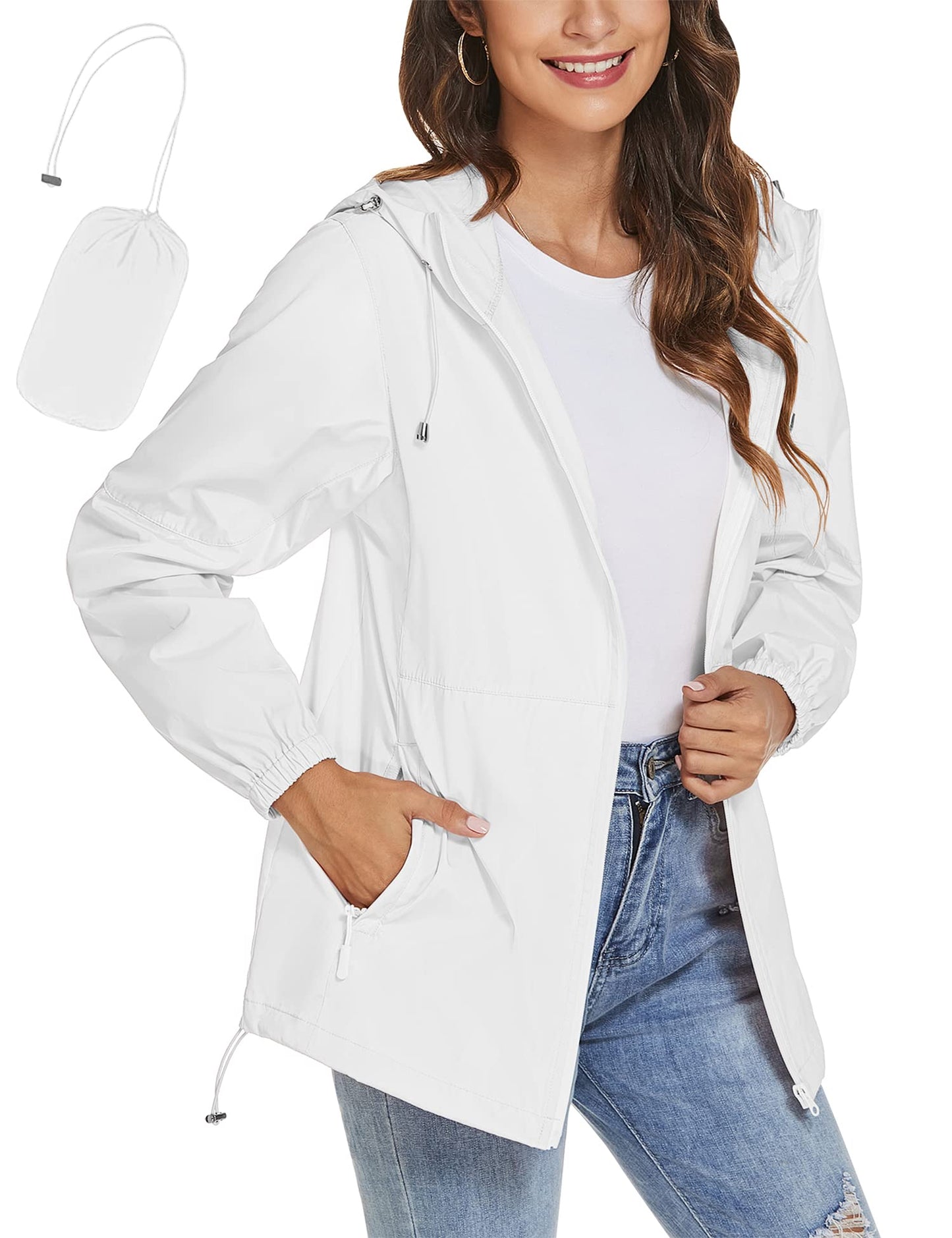 TCOT Women's Waterproof Zipper Rain Jacket Lightweight Outdoor Raincoat for Travel Packable Compact
