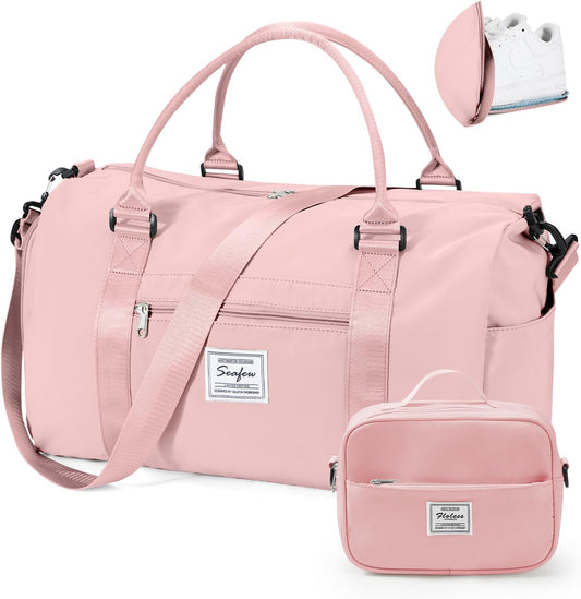 Gym Bag for Women with Shoes Compartment,Small Duffel Bag Sport bag with Toiletry Bag Overnight Travel Tote Bags Weekender Carry on Bags Personal Item Bag for Airlines Pink