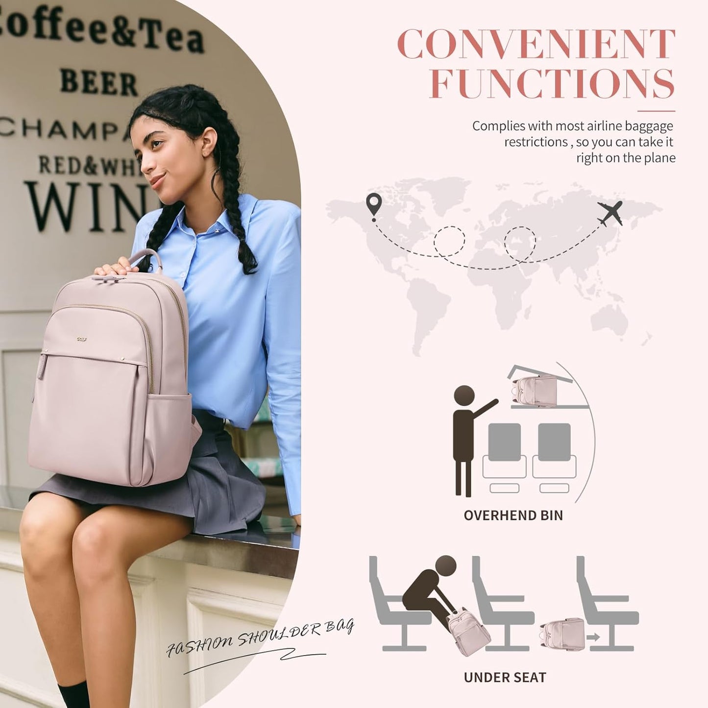 GOLF SUPAGS Stylish Laptop Backpack for Women Computer Bag Fits 14 Inch Notebook Travel College Work Backpacks Purse (Pink)