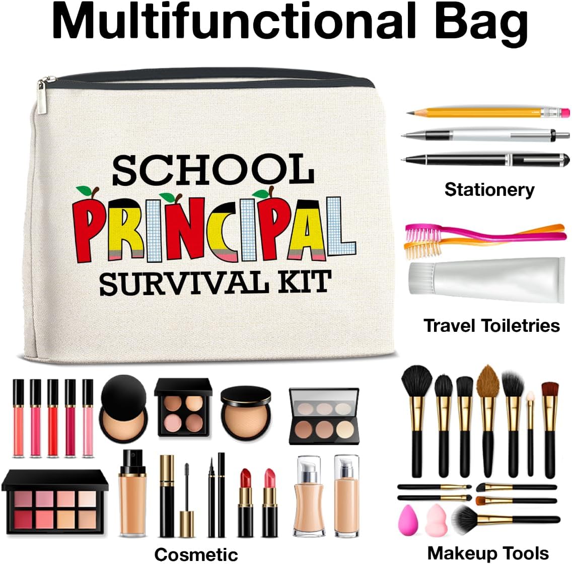 School Principal Gifts: Makeup Bag, Appreciation Gifts for Women, Survival Kit Zipper Pouch