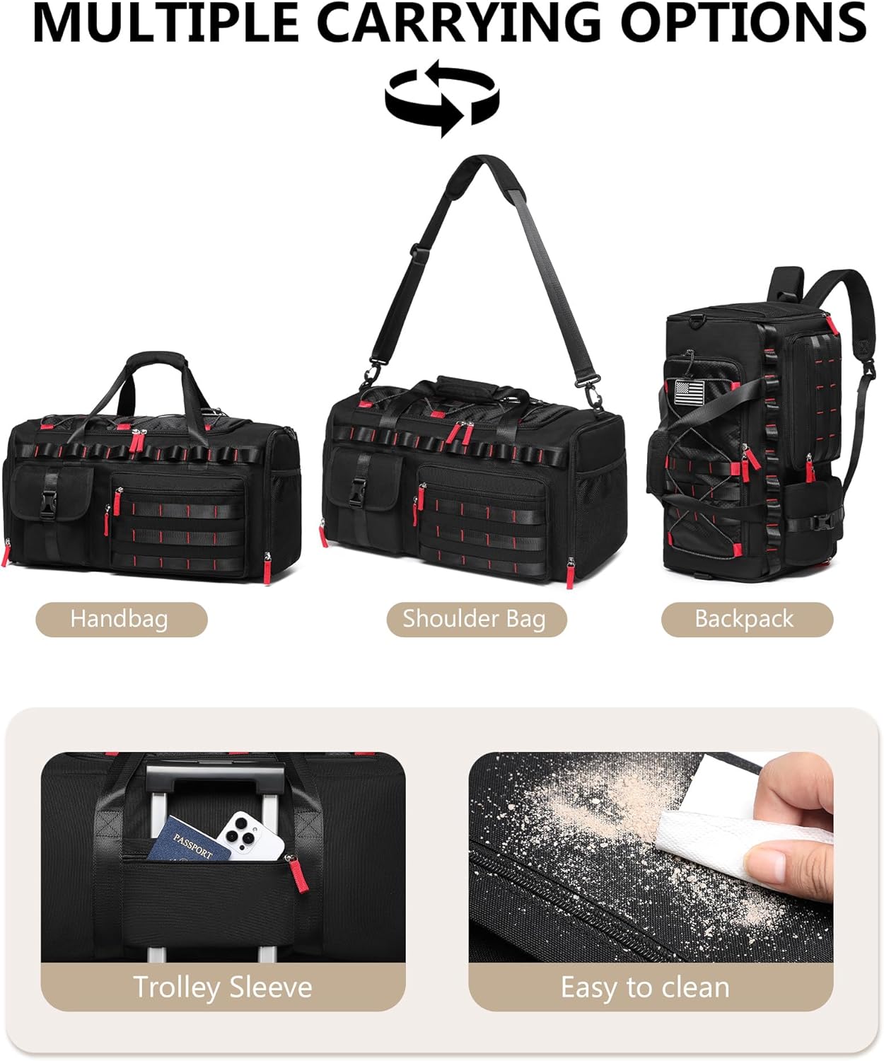MCBD Gym Bags for Men & Women, 45L Travel Duffle Sports Backpack with Shoes & Laptop Compartment