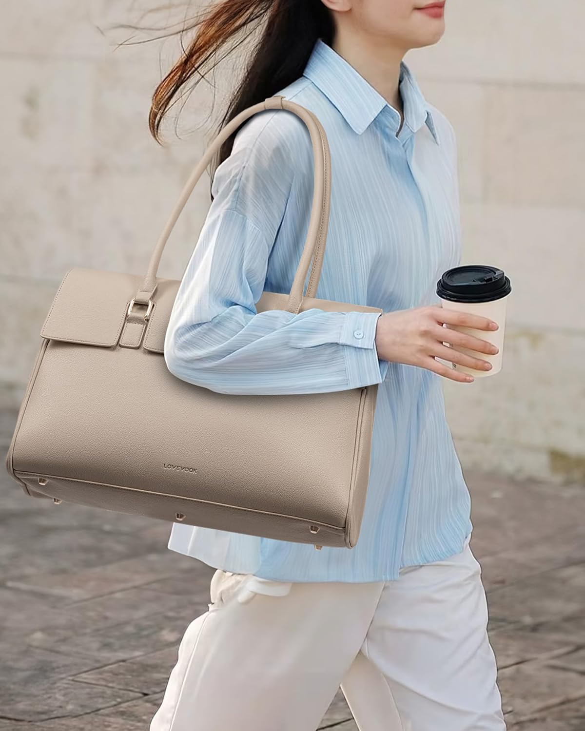 LOVEVOOK Laptop Bag for Women Work Tote Messenger Bag Waterproof Business Office Professional