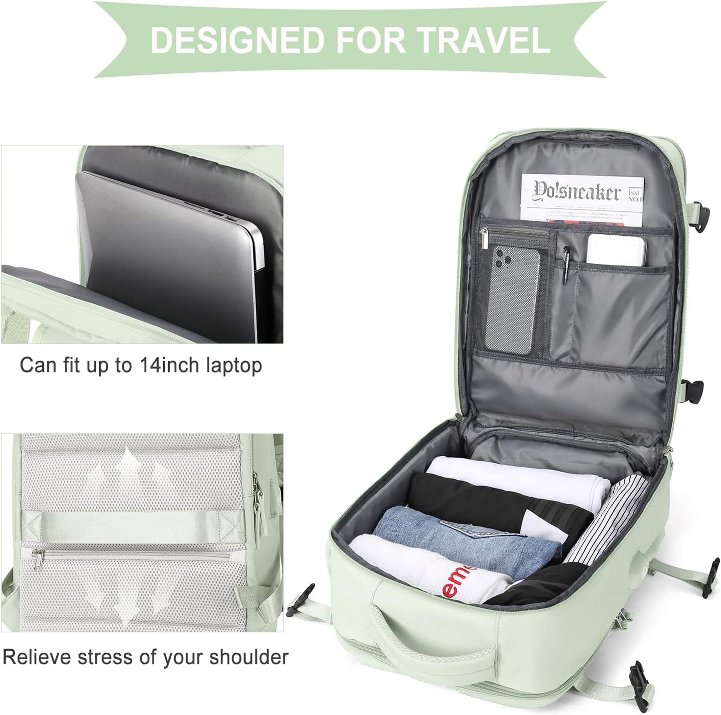 WONHOX Large Travel Backpack Carry on Flight Approved Laptop Work Business Backpack for Women Men Mochila de Viaje