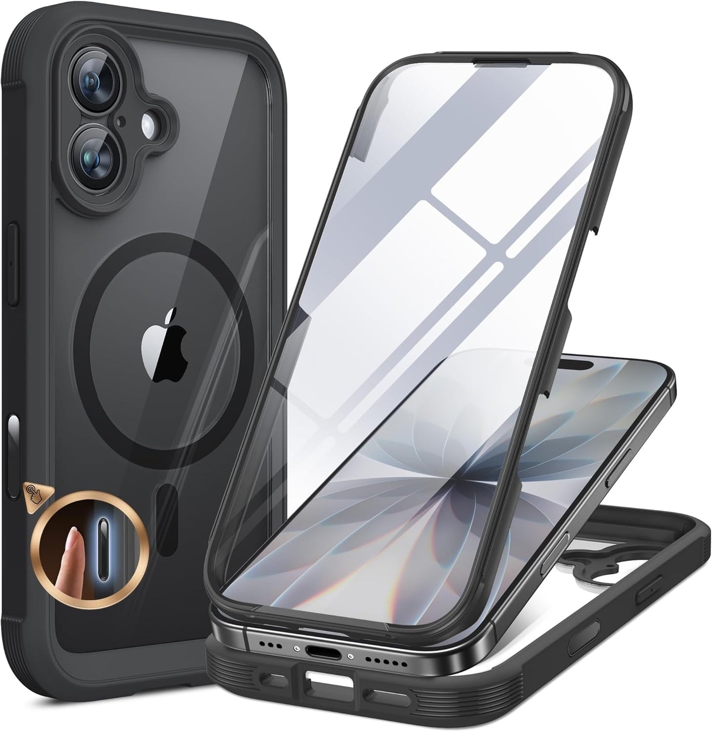 Miracase for iPhone 17 Case 6.3'', Full-Body Military Grade Drop Protection Outdoor Phone case with Built-in Glass Screen &Camera Control,Easy Installation,No Gap,Compatible with MagSafe, Black