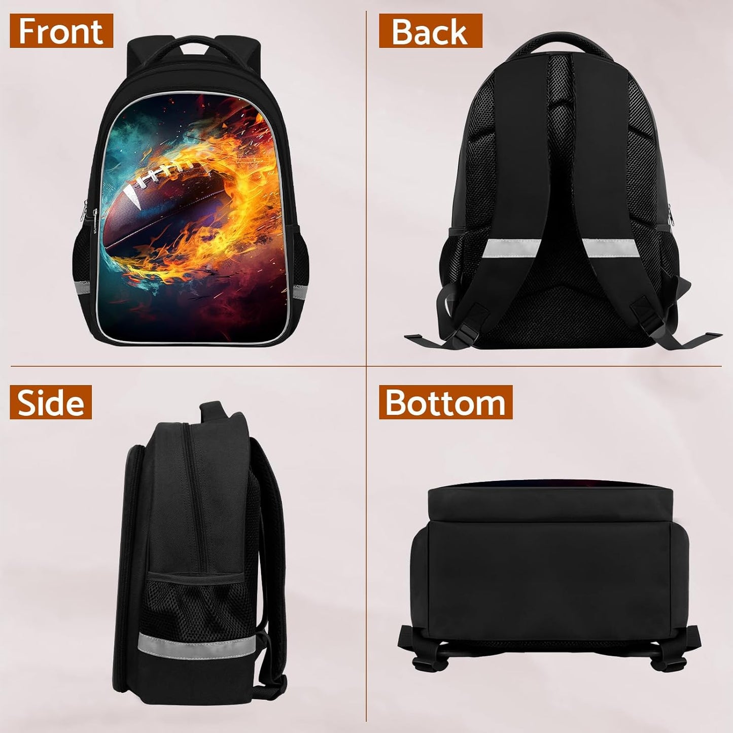 School Backpack for Boys - American Football Boys Backpack for Kids Children Elementary Middle School - 17 Inch Sport Bookbag Travel Back Pack for Ages 6-14