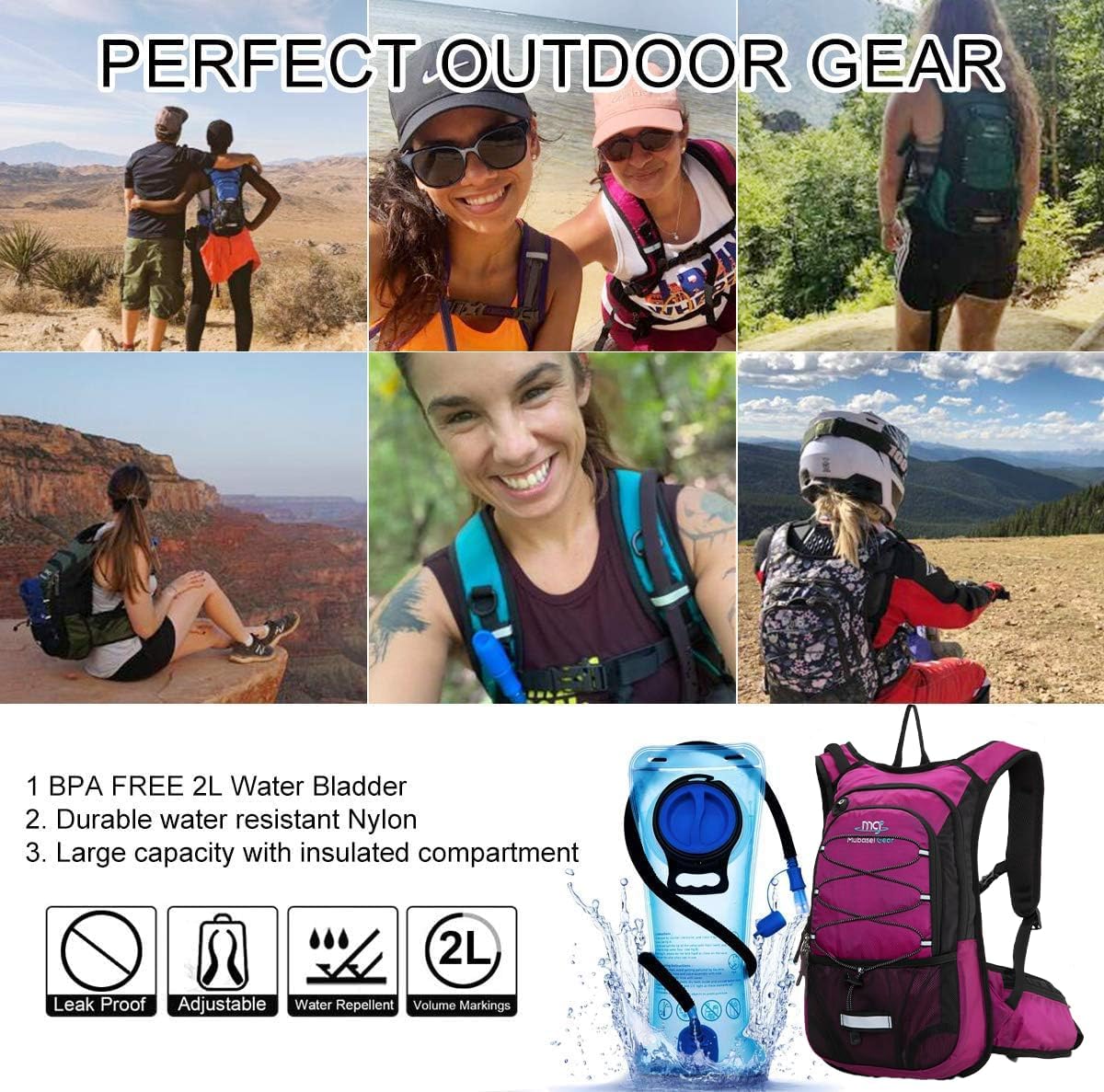 15L Insulated Hydration Backpack Pack with 2L Water Bladder Lightweight Hiking Backpack Bag for