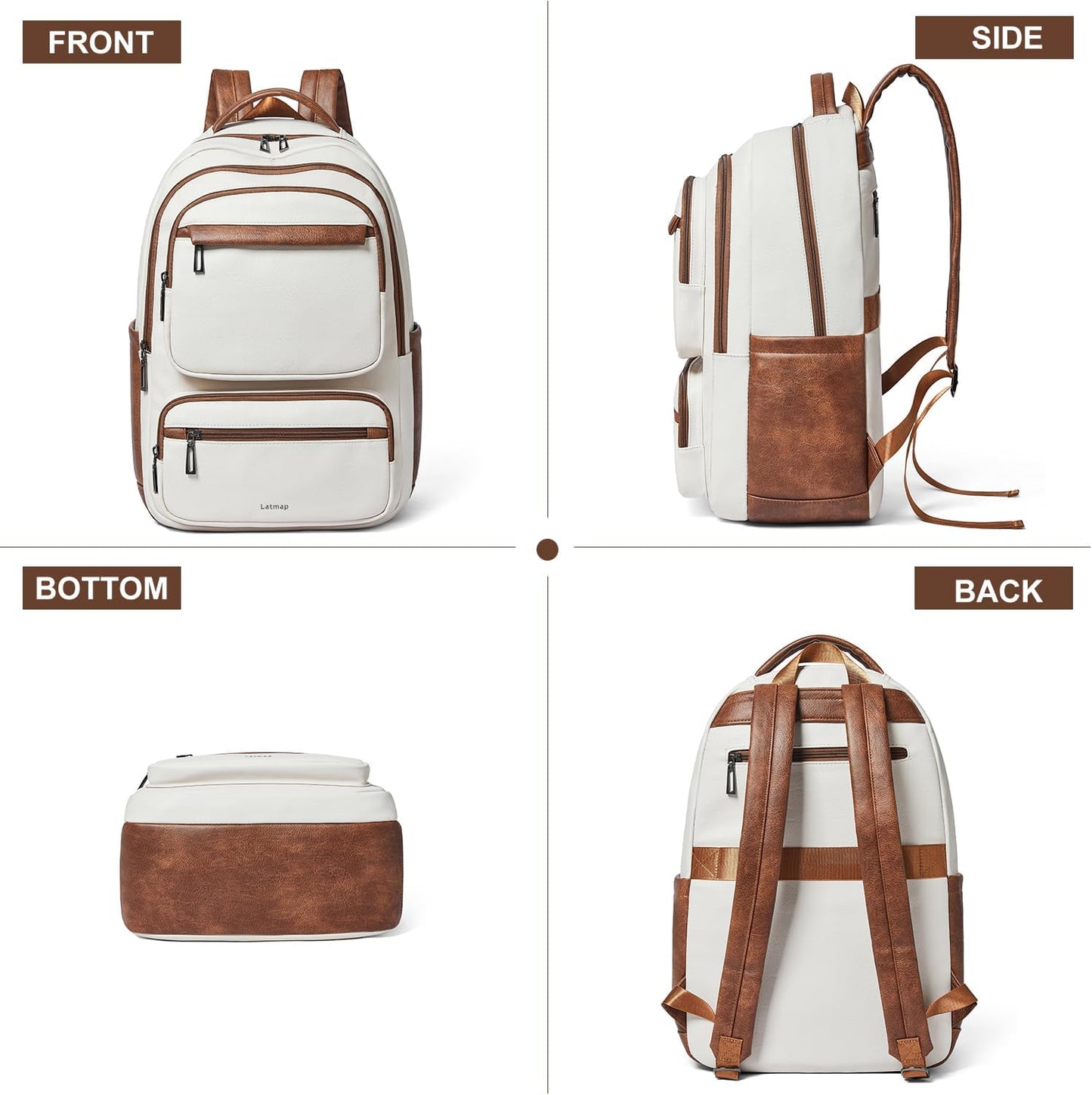 43L Backpack Purse For Women Leather Shoulder Diaper Bookbag Tote 17 16 15.6 Inch Laptop Bag Handbags For Travel Work College Large Beige